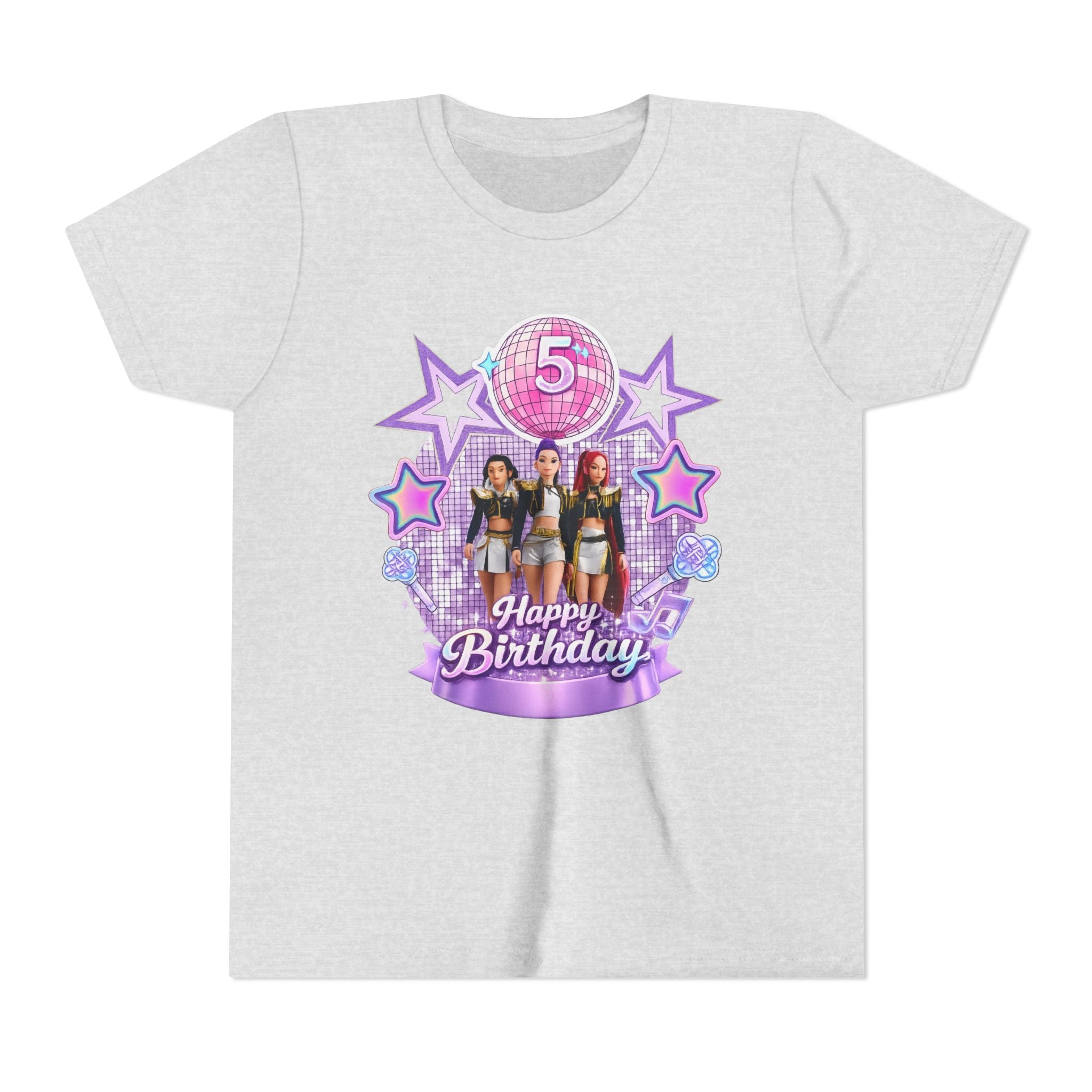 Girls' 5th Birthday Tee - 'Happy Birthday' Glitter Stars Design
