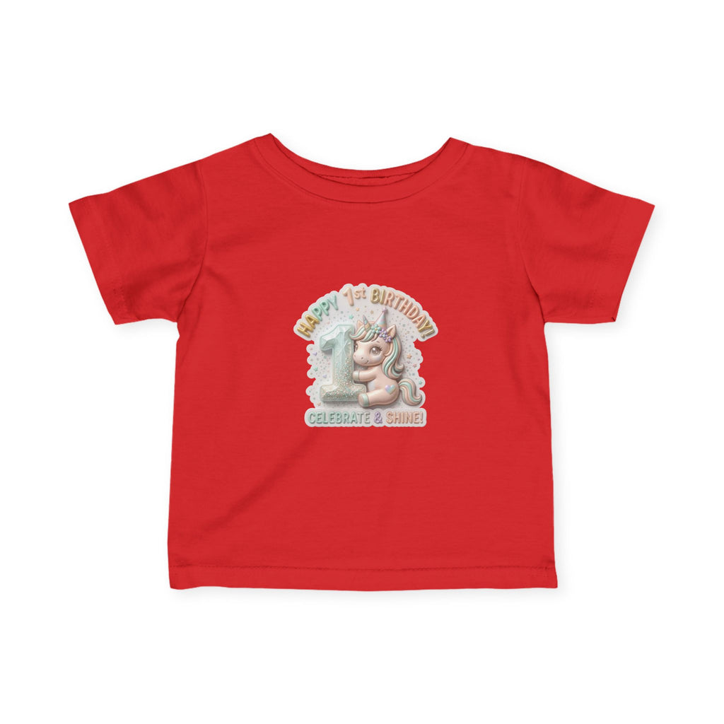 Infant Tee — 'Happy 1st Birthday' Pastel Unicorn Celebrate & Share