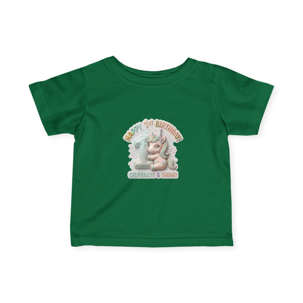 Infant Tee — 'Happy 1st Birthday' Pastel Unicorn Celebrate & Share