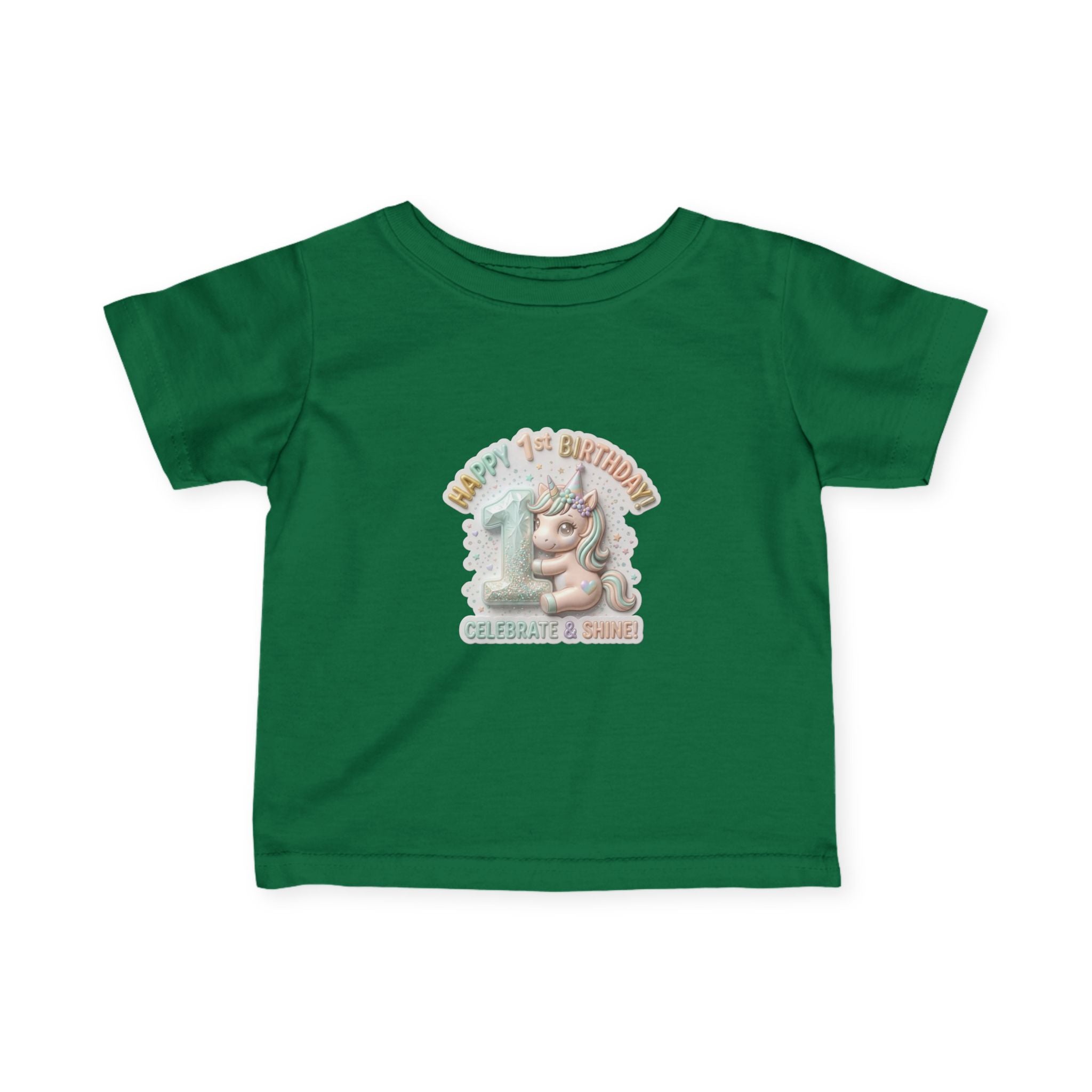 Infant Tee — 'Happy 1st Birthday' Pastel Unicorn Celebrate & Share