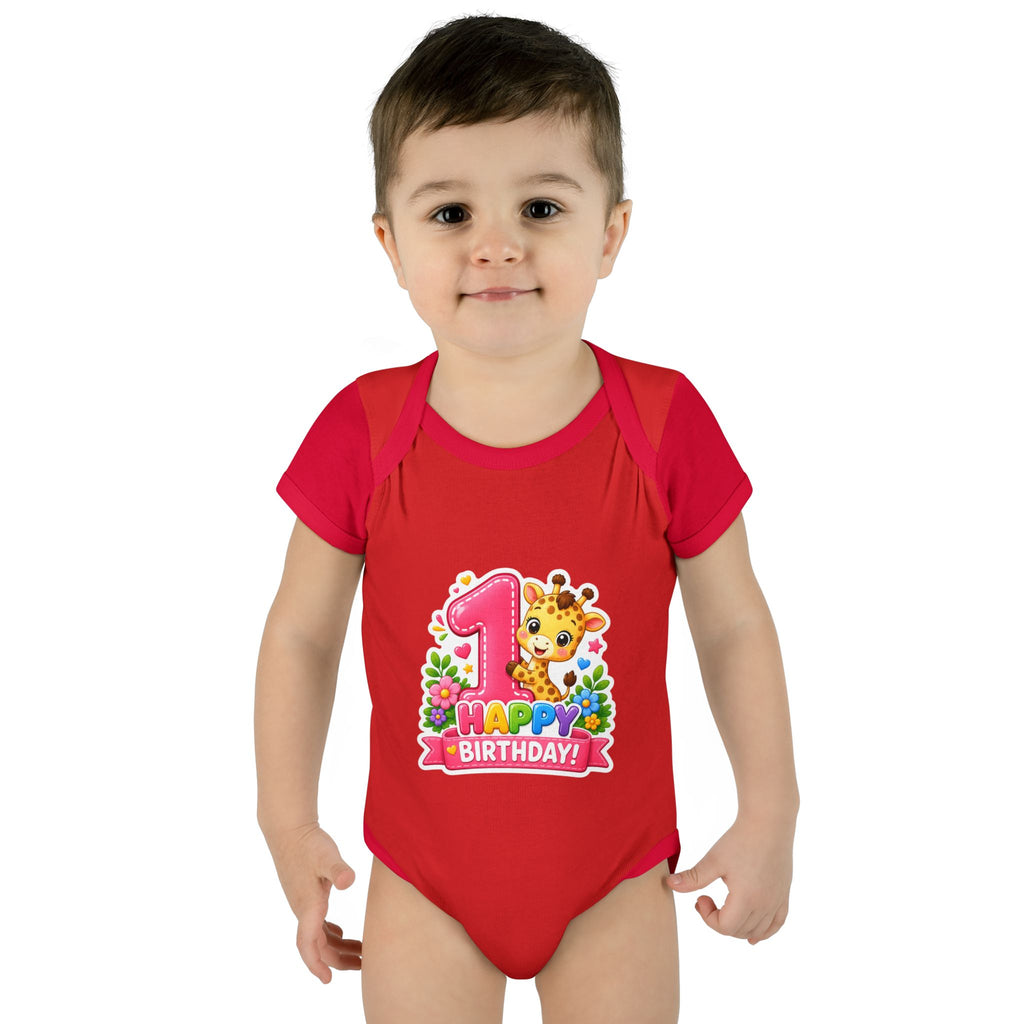 1st Birthday Baby Bodysuit - Happy Birthday Giraffe Onesie