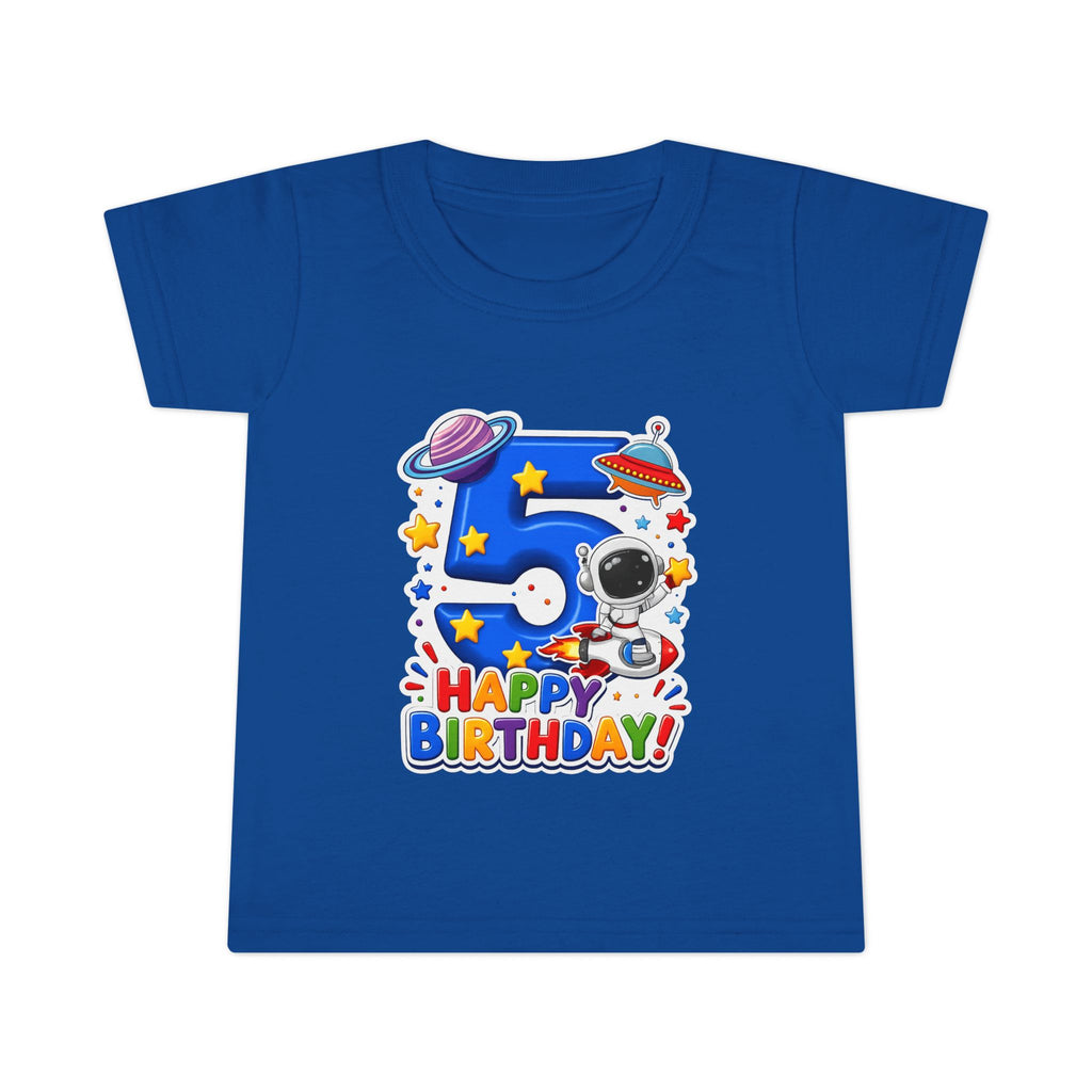 Toddler T-Shirt - Space 5th Birthday "Happy Birthday" Astronaut Number 5 Tee