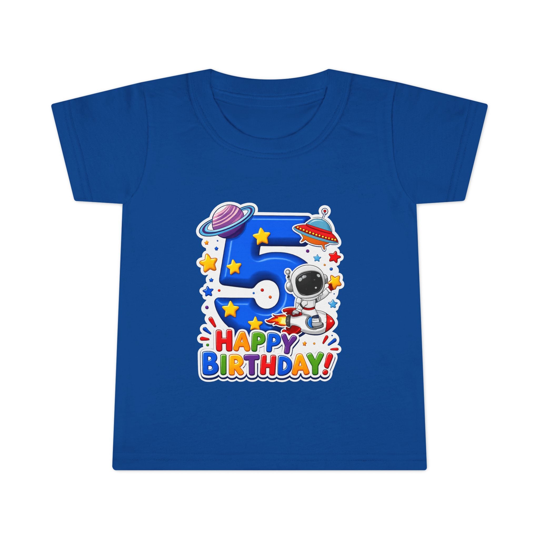 Toddler T-Shirt - Space 5th Birthday "Happy Birthday" Astronaut Number 5 Tee