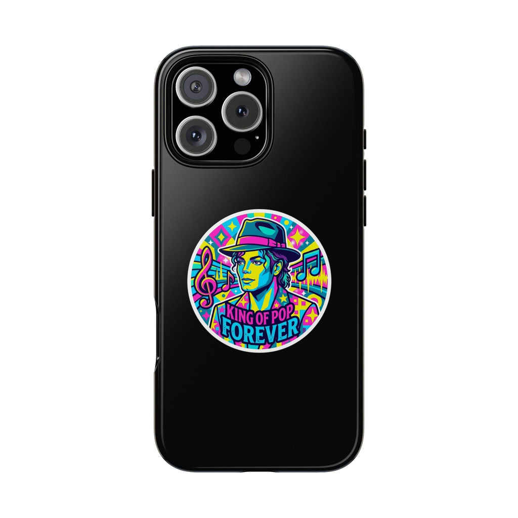 Matte Black iPhone Tough Cases 12 to 17 Pro Max  — "King of Pop Forever" Retro Pop Art Phone Case