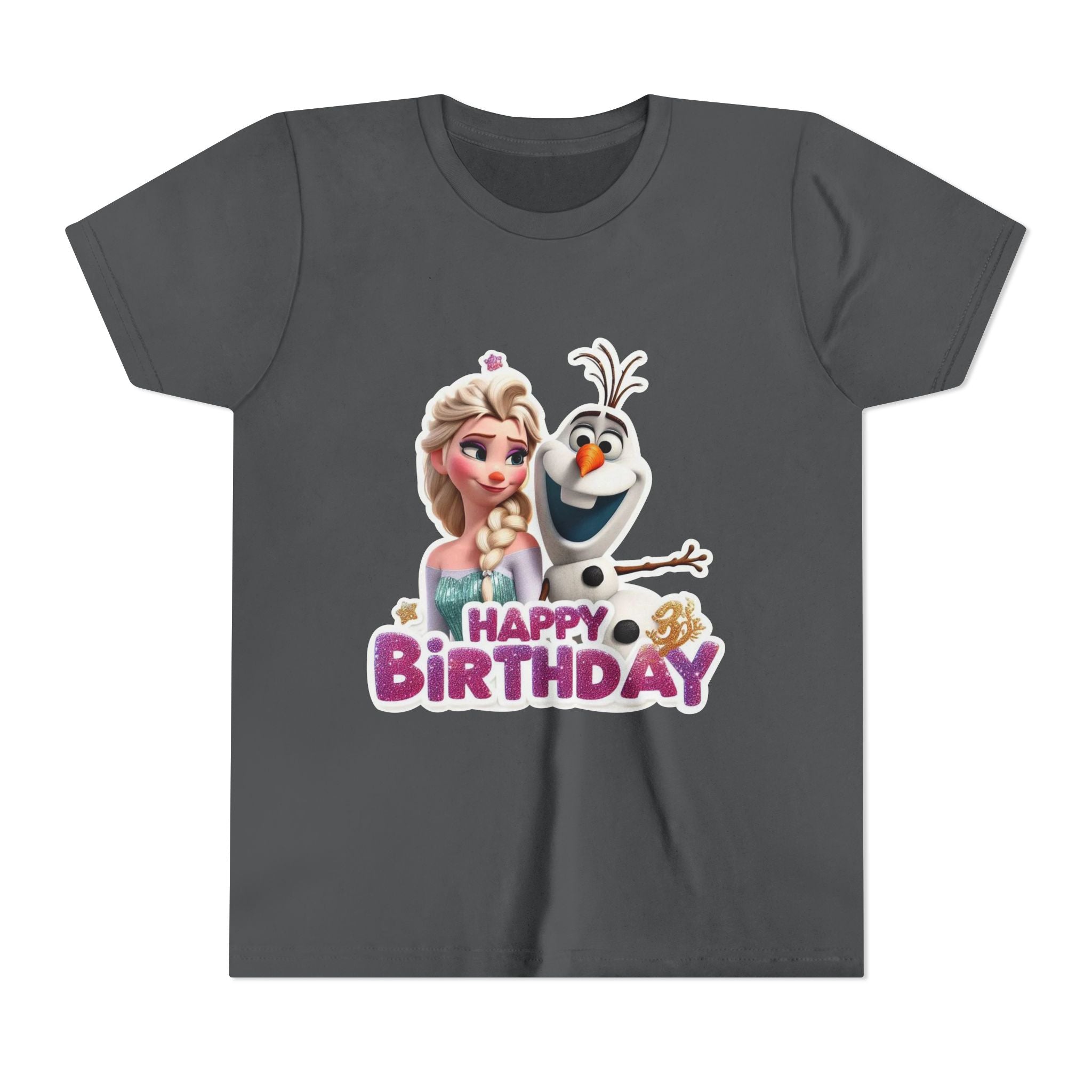 Kids' Birthday Tee - Cute Princess and Snowman "Happy Birthday" Graphic