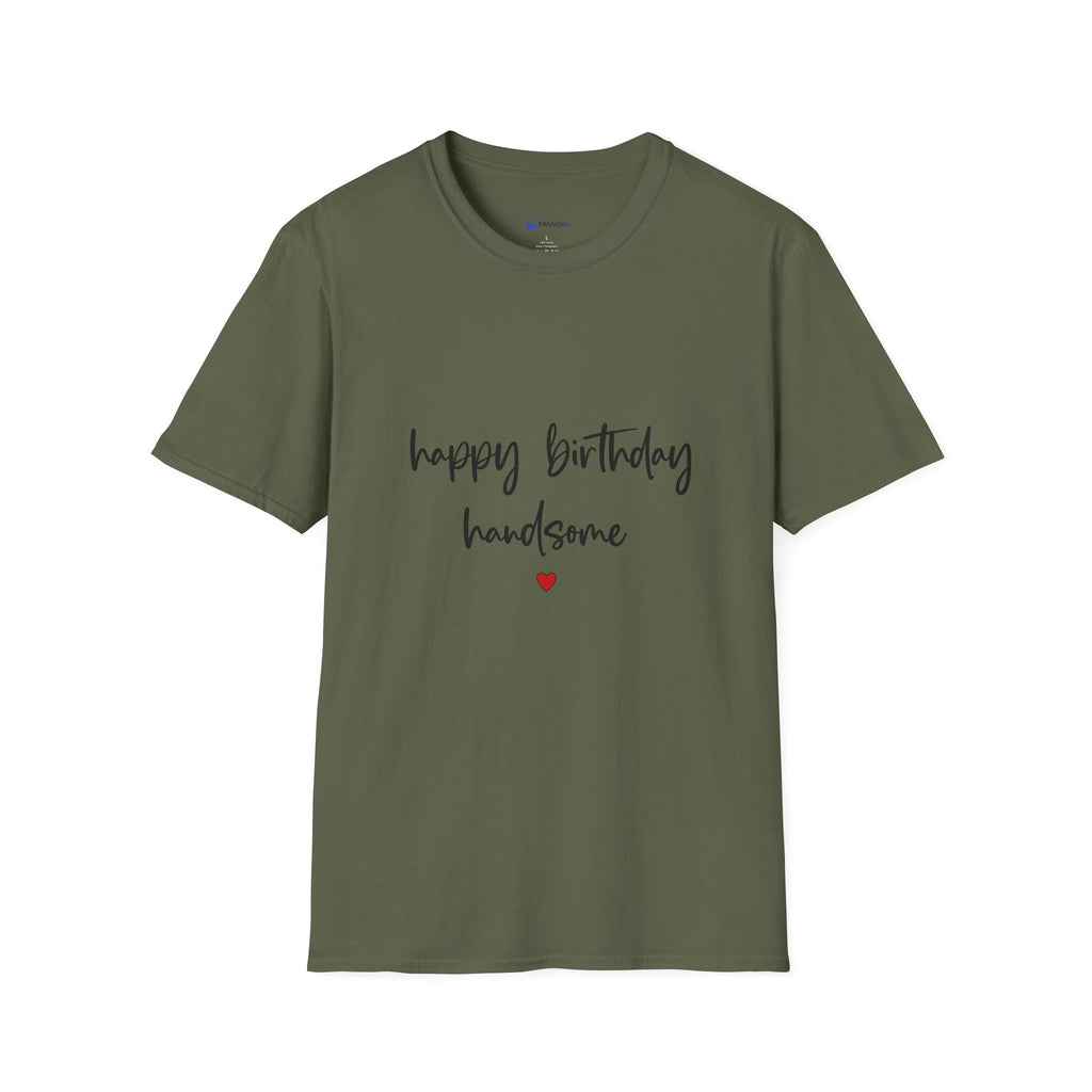 Birthday T‑Shirt — “Happy Birthday Handsome” Script Tee