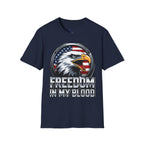 Patriotic Eagle T-Shirt — 'Freedom in My Blood' American Flag Tee design.