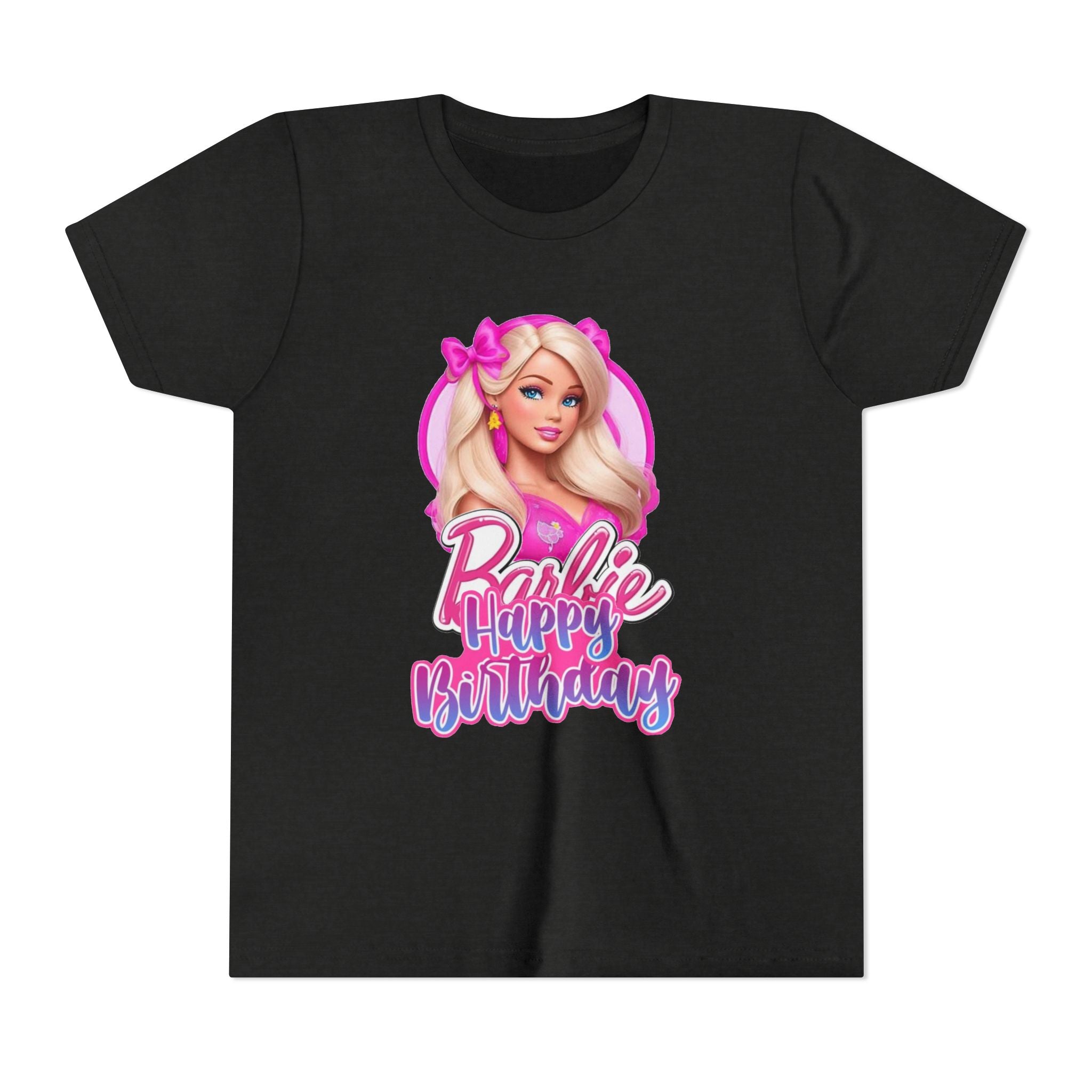 Youth Tee — "Barbie Happy Birthday" Pink Birthday Graphic Shirt