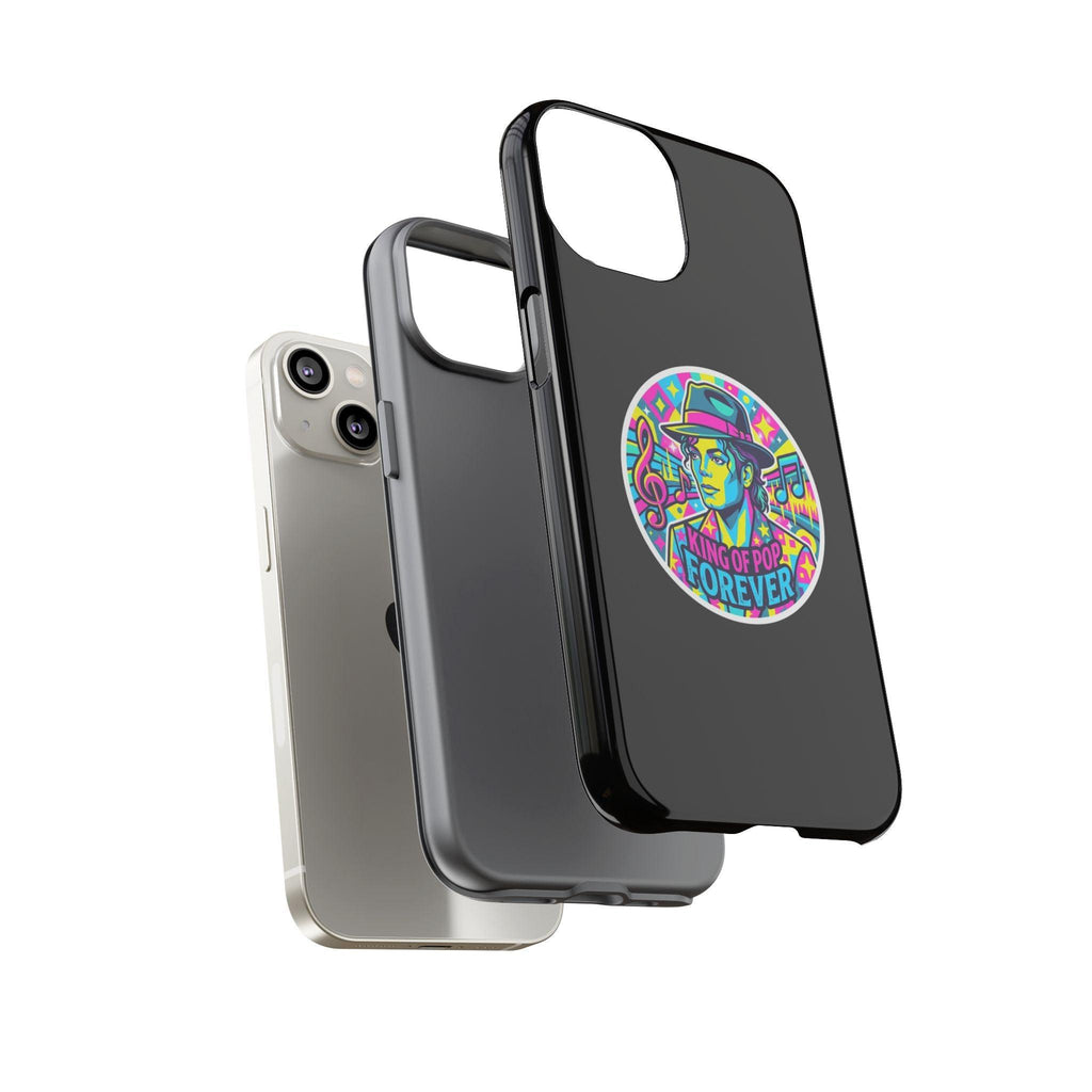 Matte Black iPhone Tough Cases 12 to 17 Pro Max  — "King of Pop Forever" Retro Pop Art Phone Case
