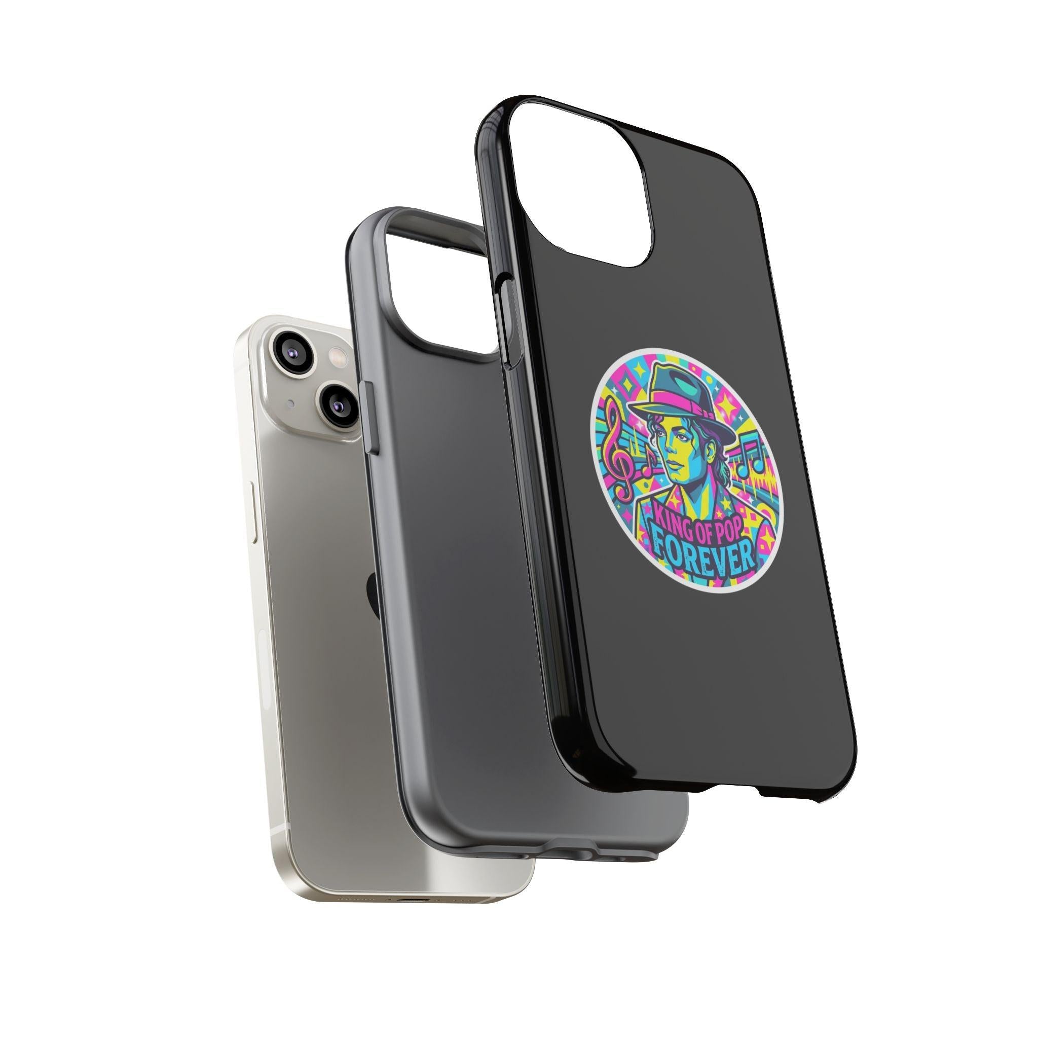 Matte Black iPhone Tough Cases 12 to 17 Pro Max  — "King of Pop Forever" Retro Pop Art Phone Case