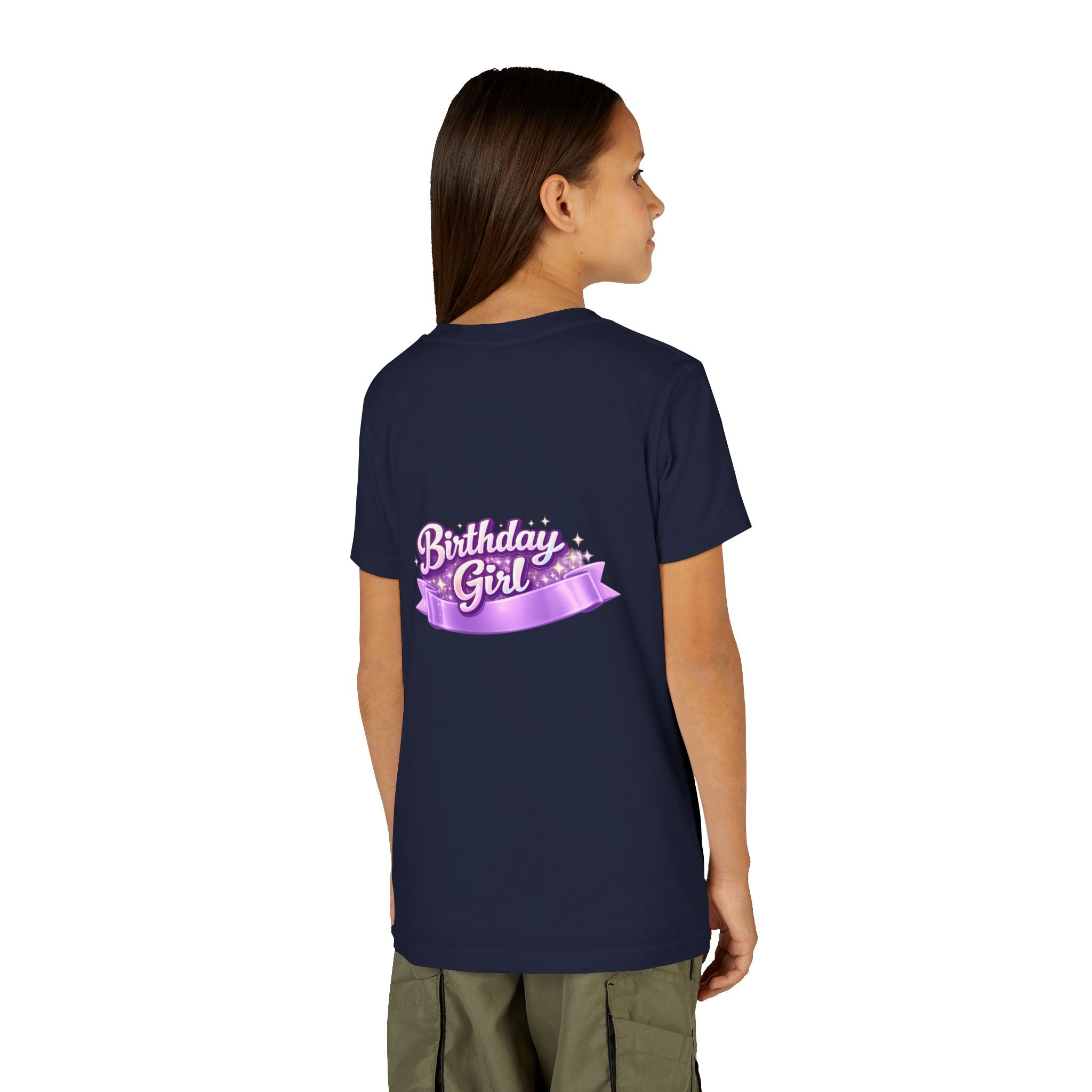 Girls' 5th Birthday Tee - 'Happy Birthday' Glitter Stars Design
