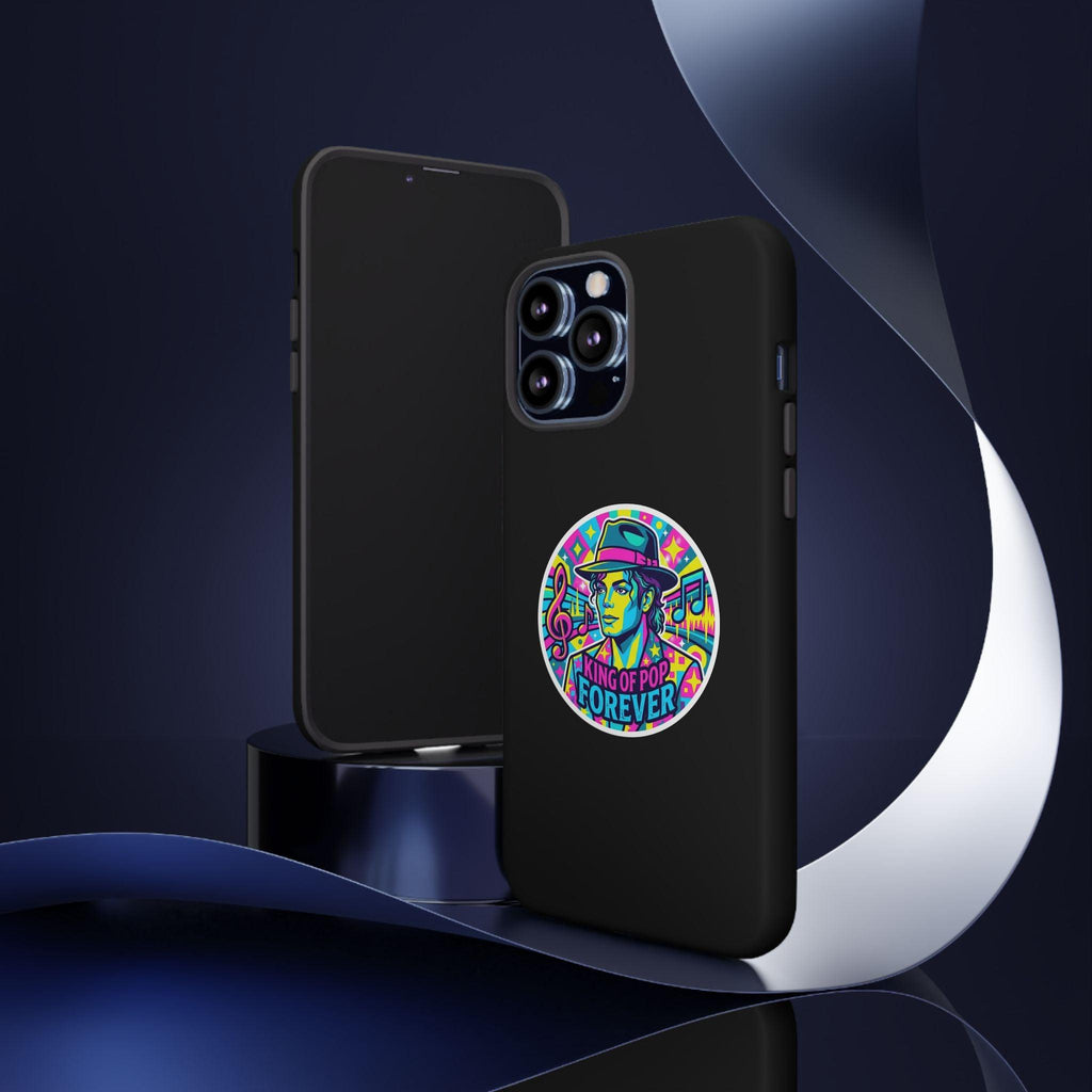 Matte Black iPhone Tough Cases 12 to 17 Pro Max  — "King of Pop Forever" Retro Pop Art Phone Case