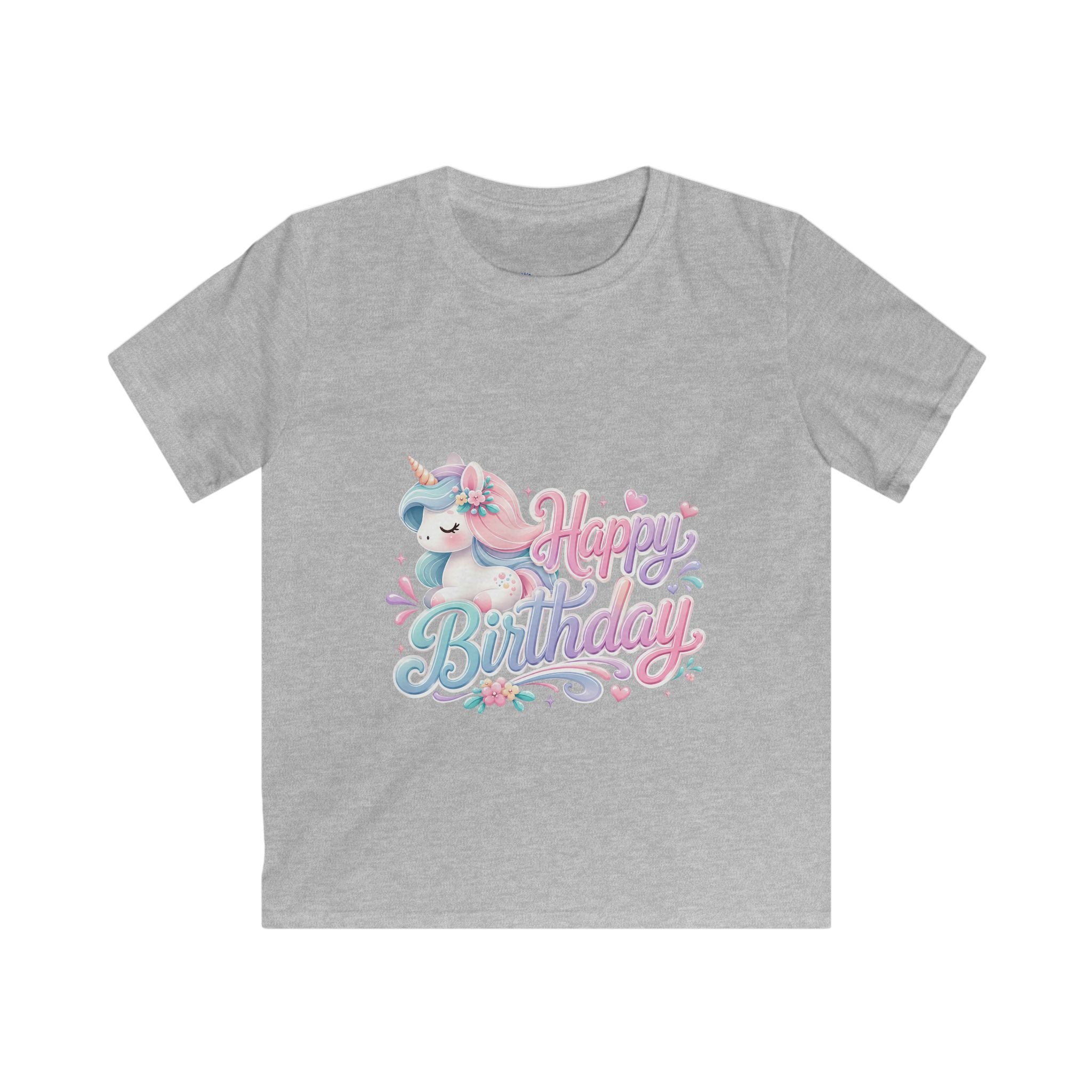 Kids Birthday Tee — Pastel Unicorn "Happy Birthday" Shirt for Girls
