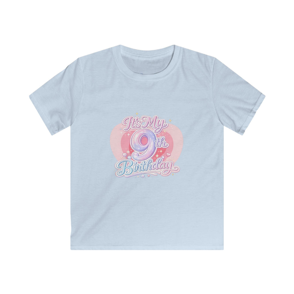 Kids 9th Birthday T‑Shirt - 'It's My 9th Birthday' Pink Heart Graphic Tee