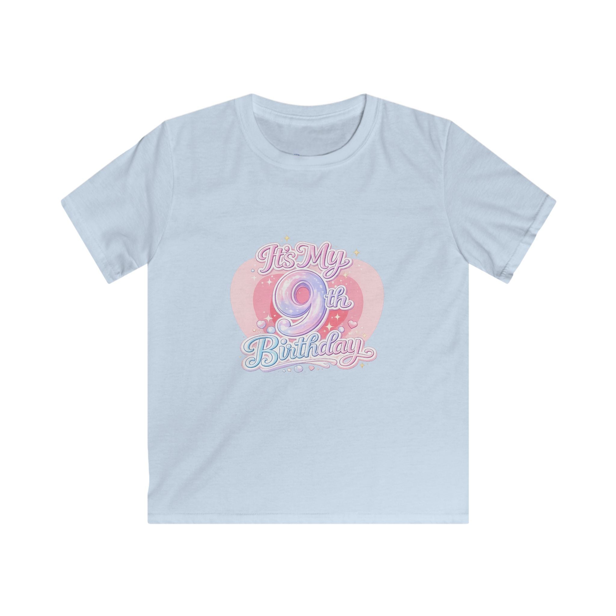 Kids 9th Birthday T‑Shirt - 'It's My 9th Birthday' Pink Heart Graphic Tee