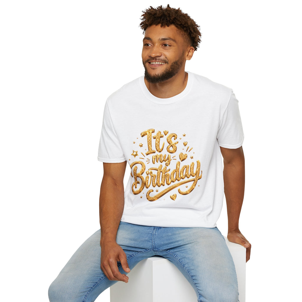 Birthday T-Shirt — "It's My Birthday" Gold Glitter Script Party Tee