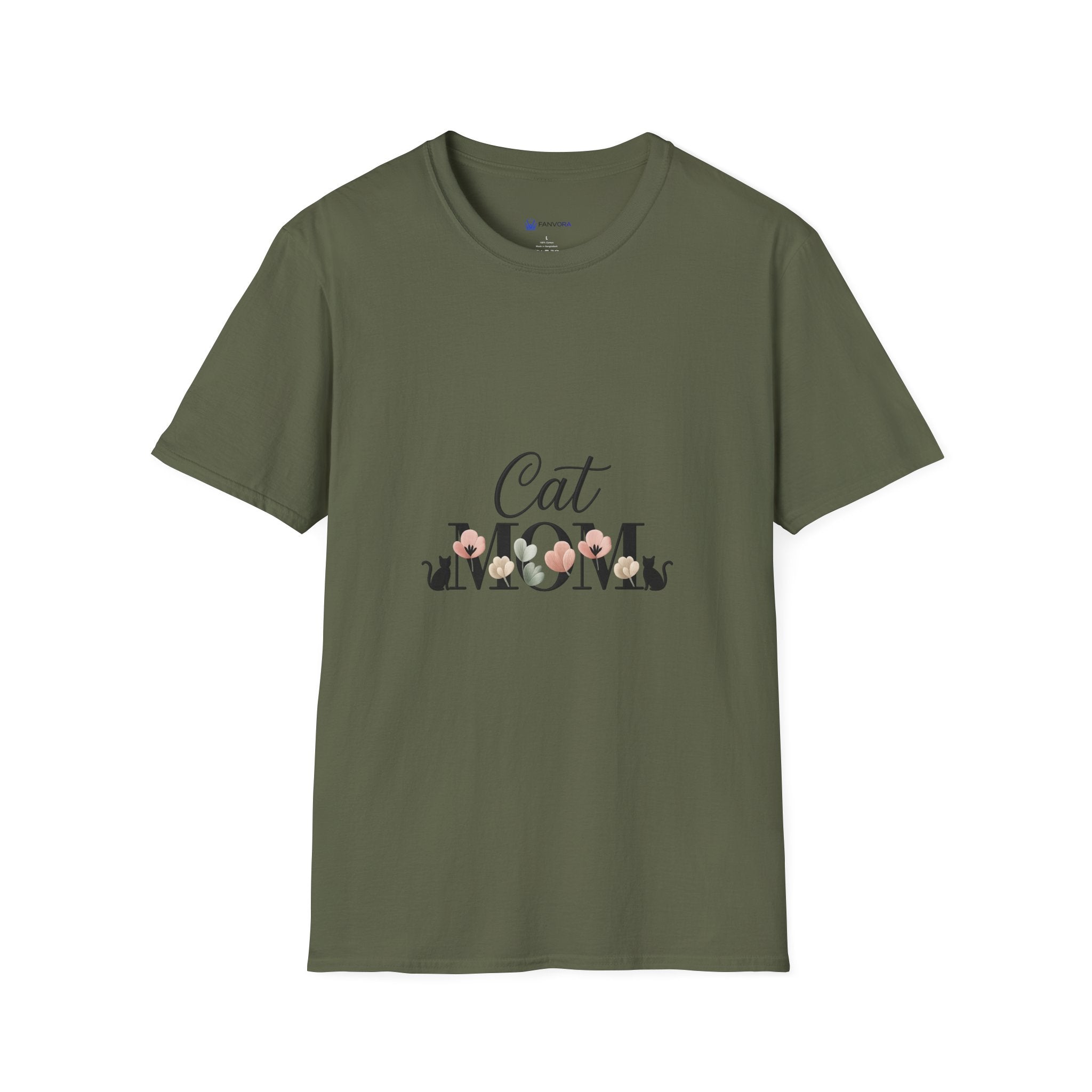 Cat Mom T-Shirt – Floral Script Cat Mom Tee, Cute Casual Gift for Cat Lovers