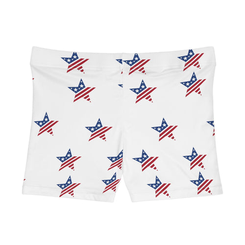 American Flag Star Women's Shorts — Patriotic Fourth of July Swim/Activewear.