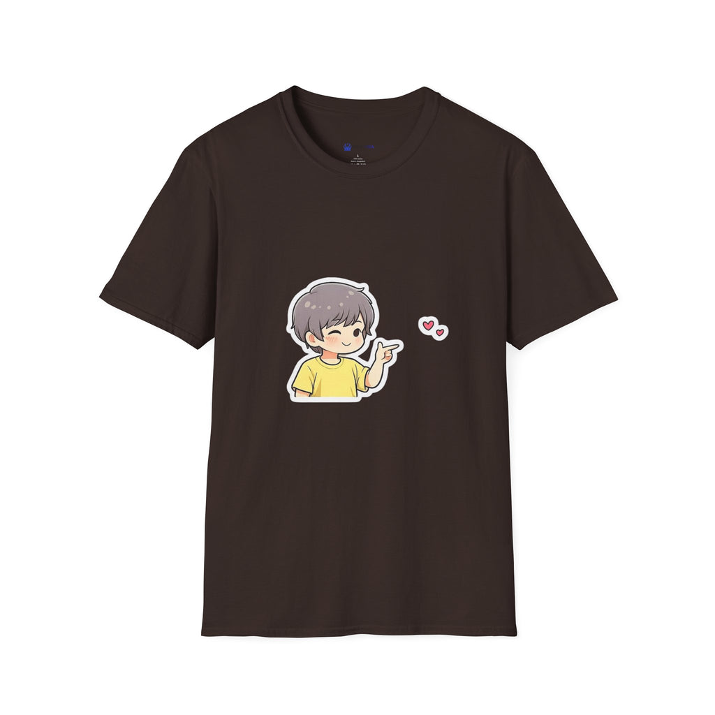 Cute Boy Waving Hearts T-Shirt — Cute Kawaii Cartoon Graphic Tee
