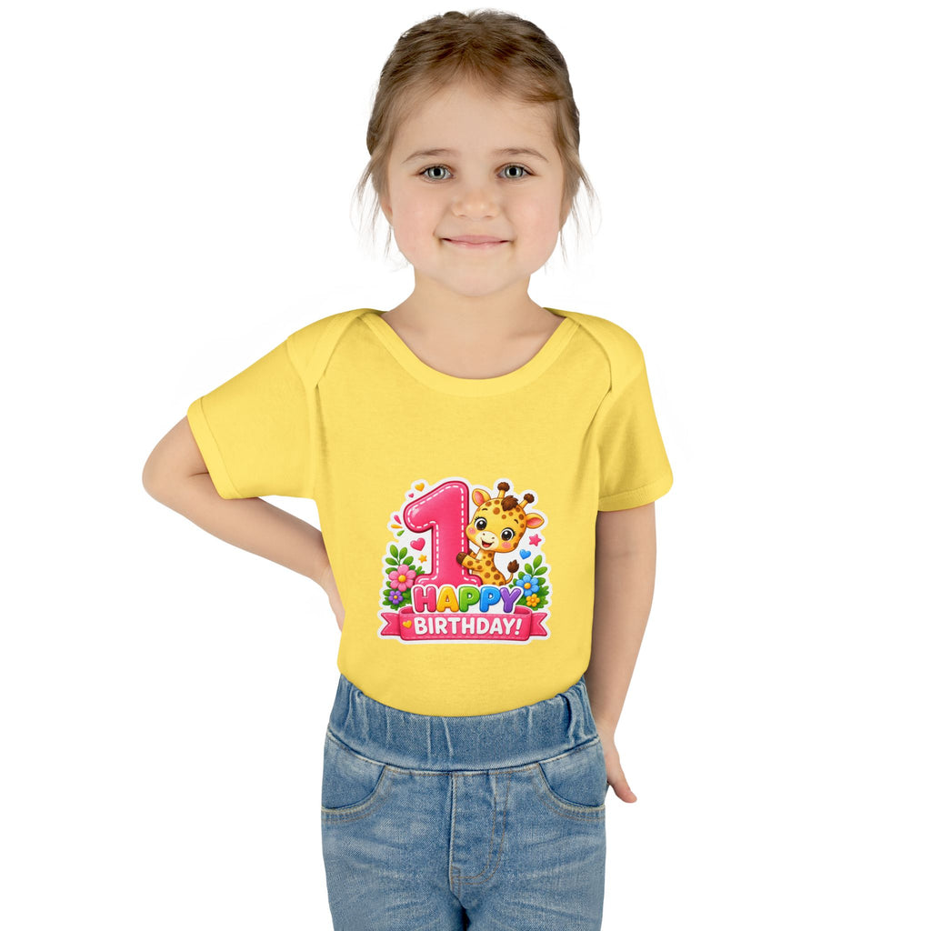 1st Birthday Baby Bodysuit - Happy Birthday Giraffe Onesie