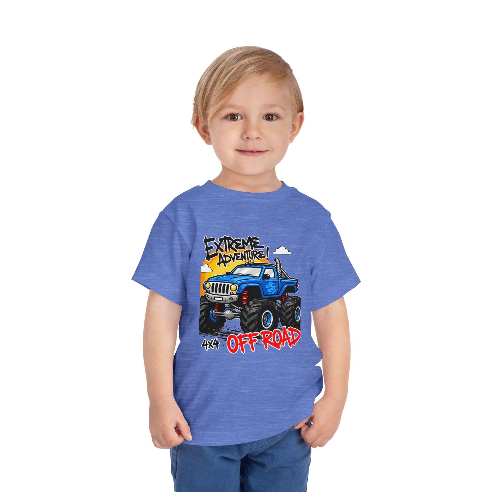 Toddler Tee - "Extreme Adventure 4x4 Off Road" Blue Monster Truck.
