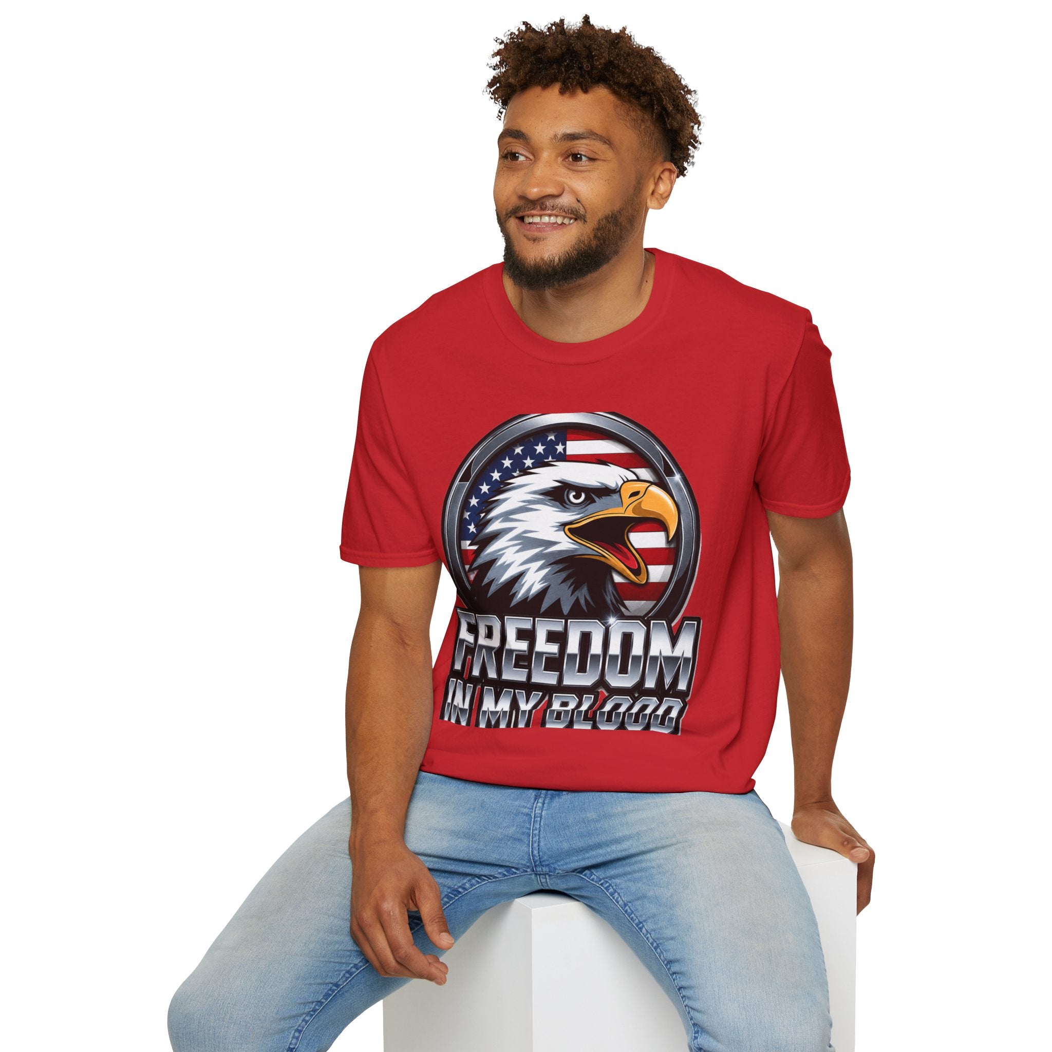 Patriotic Eagle T-Shirt — 'Freedom in My Blood' American Flag Tee design.