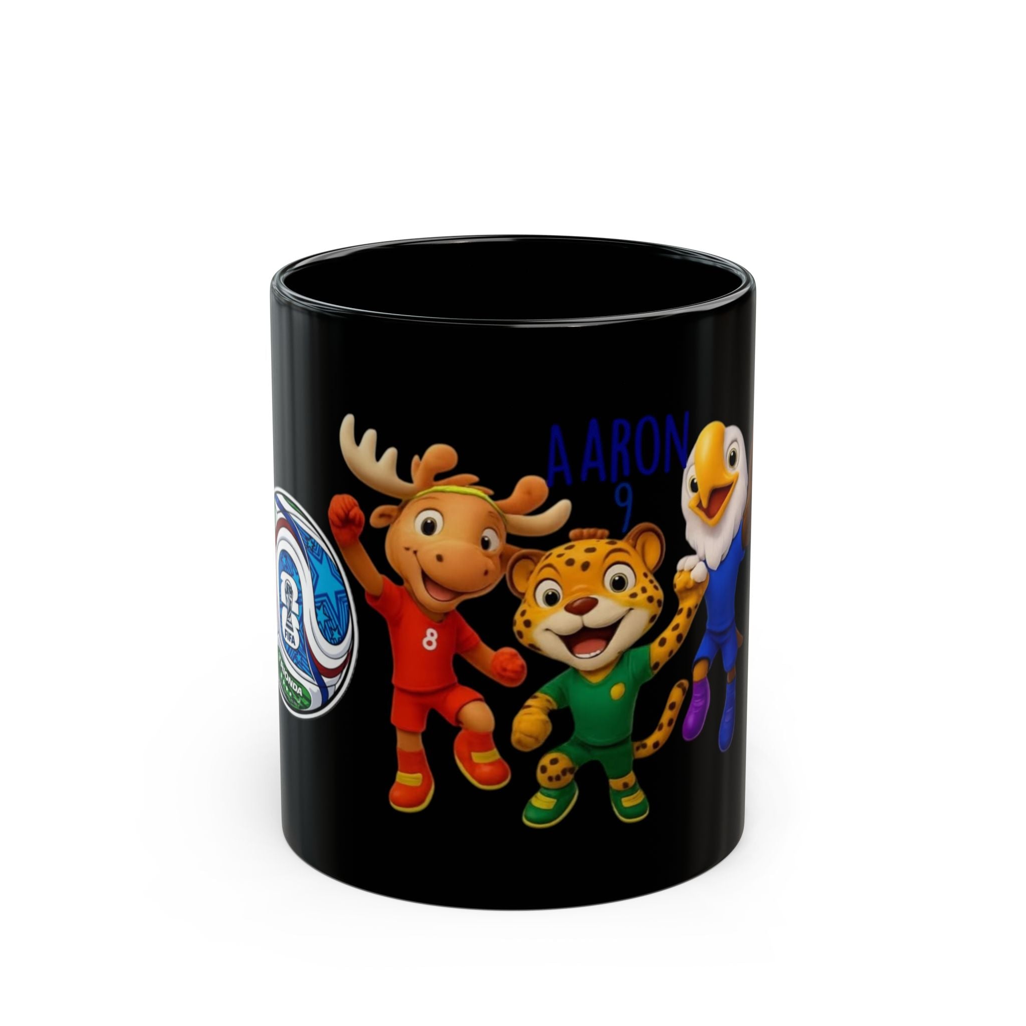 Kids Sports Mascot Black Mug — Personalized Name Option (11oz/15oz)