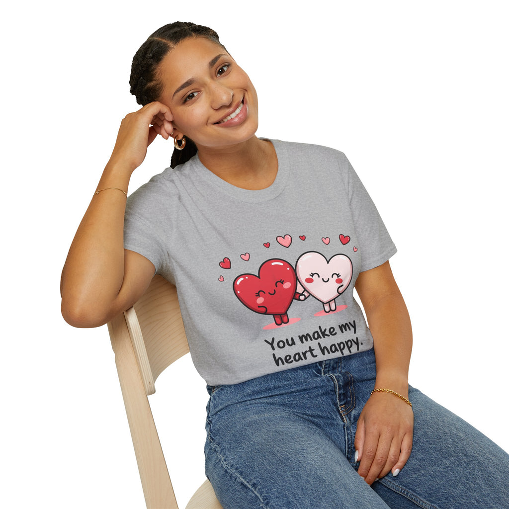 Cute Couples Heart T-Shirt — "You Make My Heart Happy" Valentine's Tee