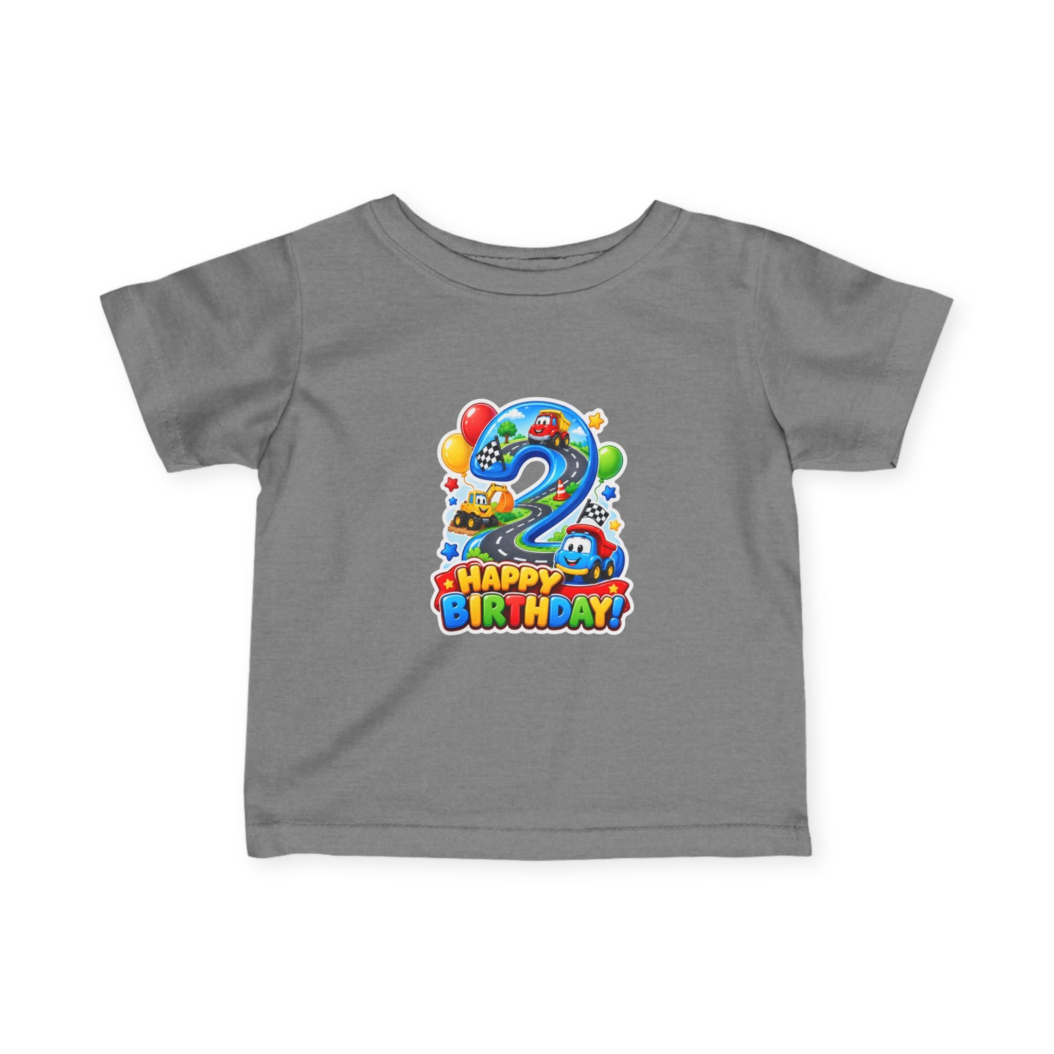 Toddler 2nd Birthday Tee – Colorful Balloon & Race Car "Happy Birthday" Shirt