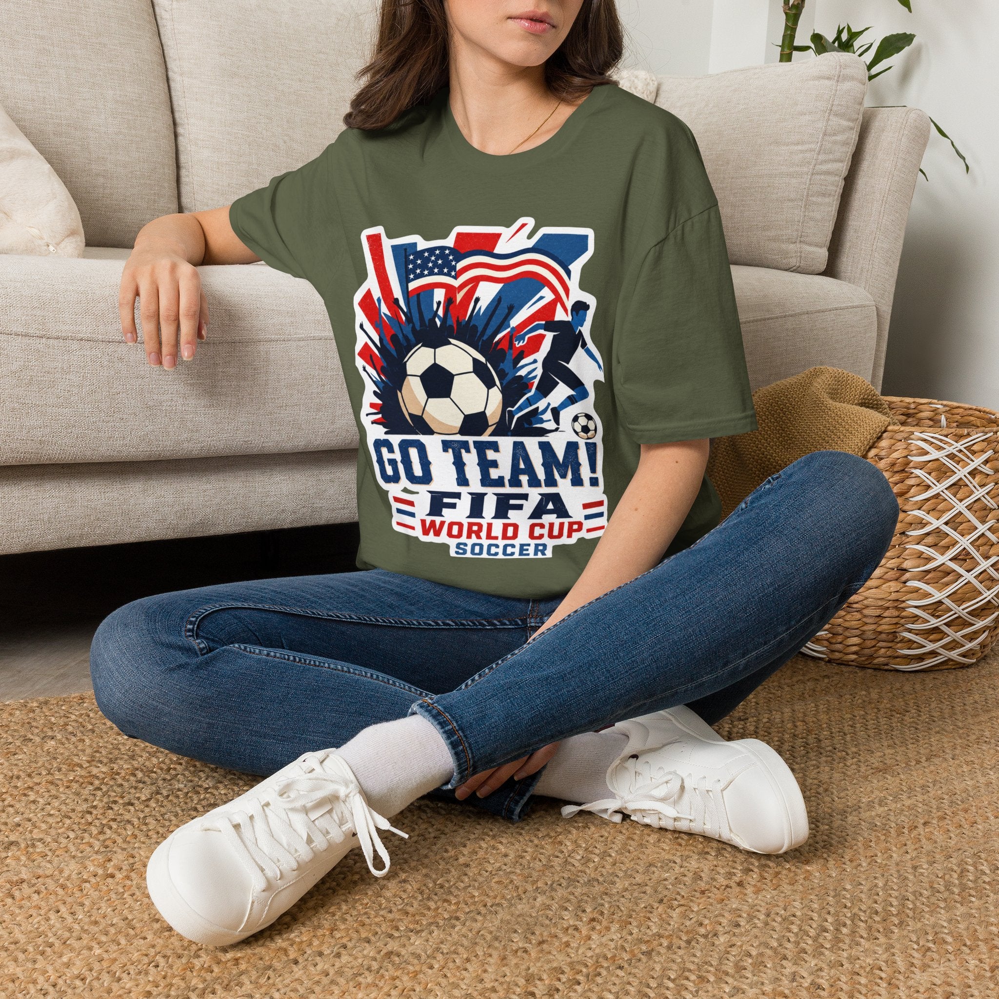 Soccer  Cup T-Shirt – "Go Team! Cup Soccer" USA Flag Design