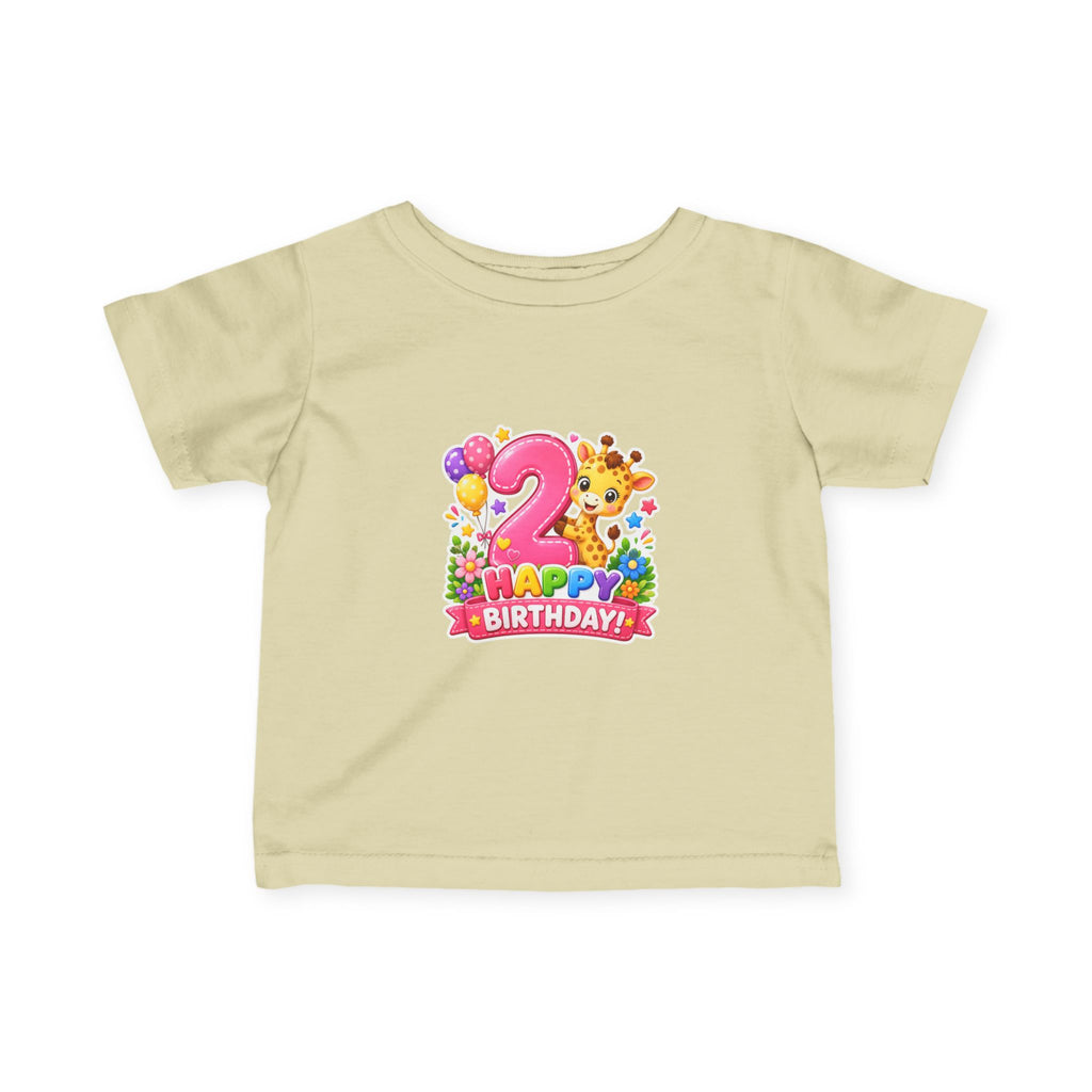 2nd Birthday Infant Tee - Cute Giraffe & Balloons Happy Birthday Shirt
