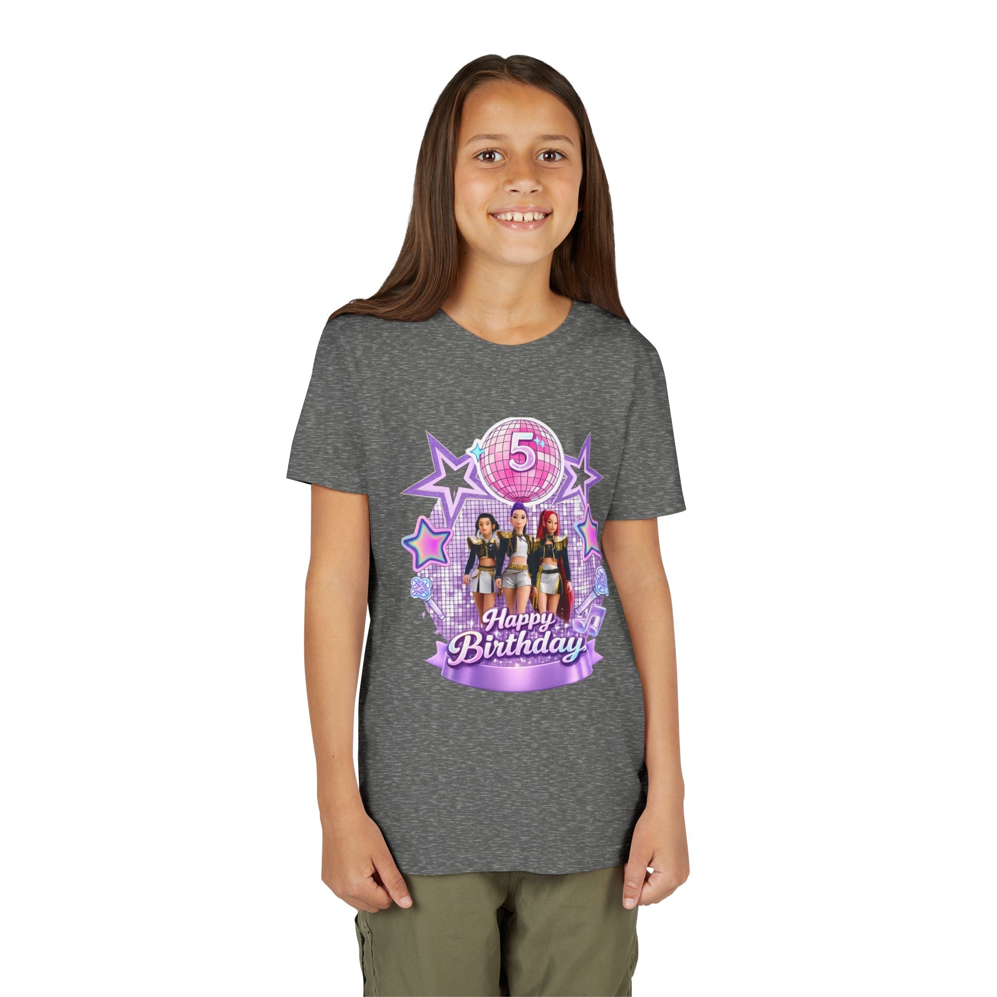 Girls' 5th Birthday Tee - 'Happy Birthday' Glitter Stars Design
