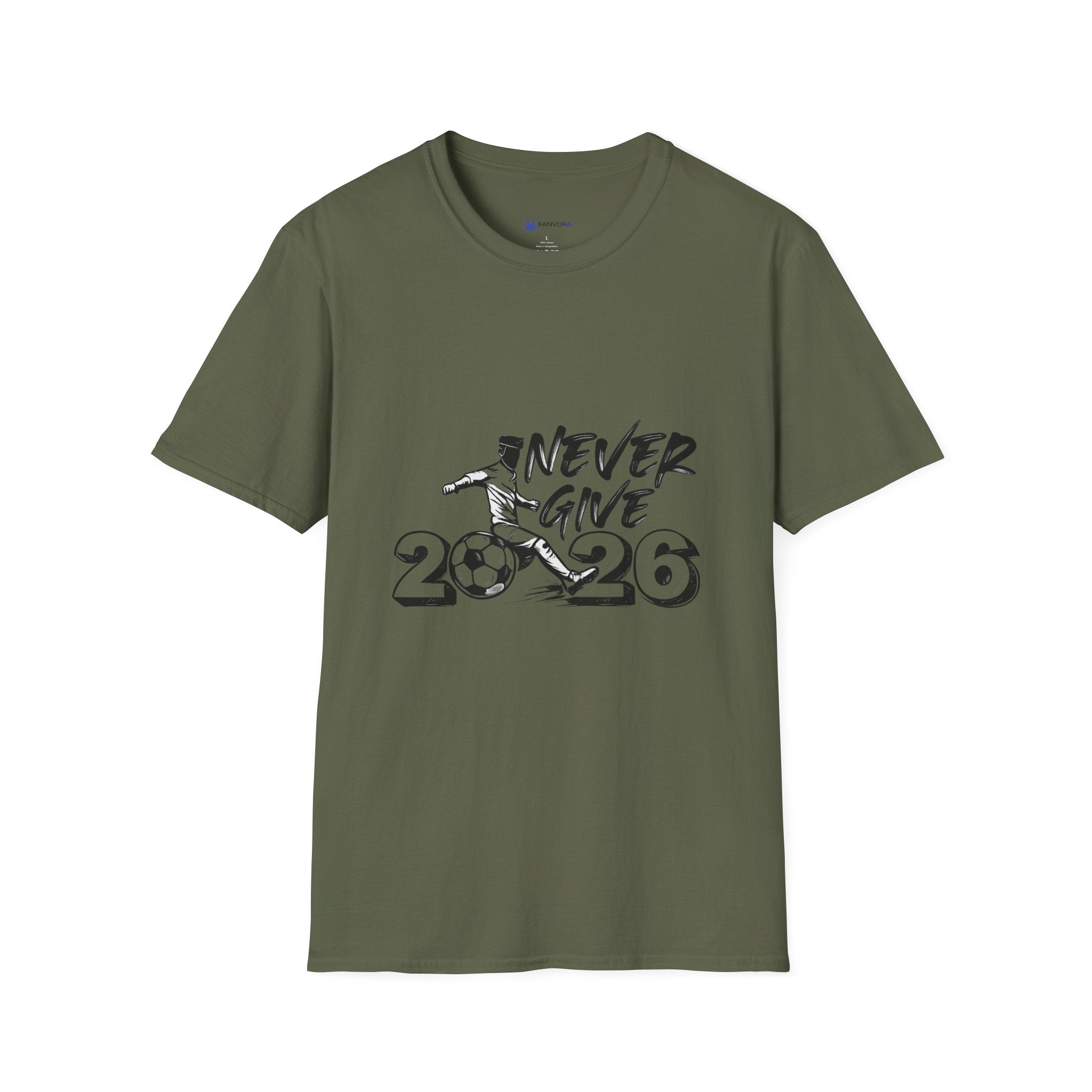 Never Give Up 2026 T-Shirt — Motivational Sports Quote Tee