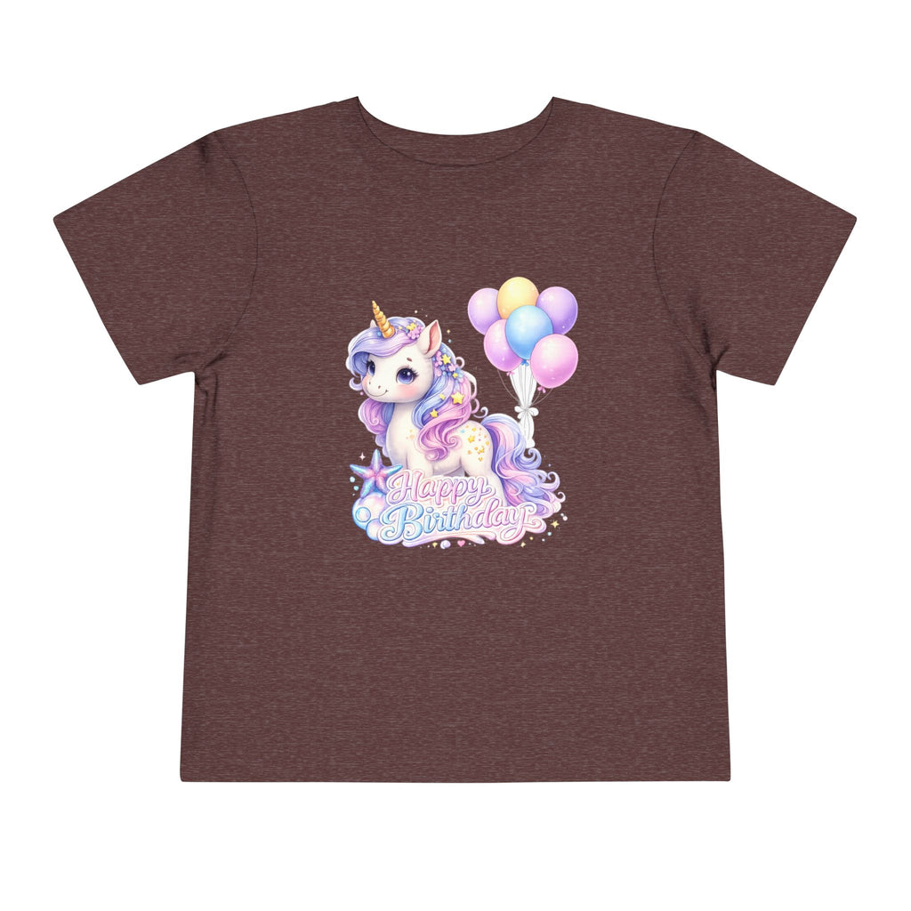Toddler Tee — Pastel Unicorn "Happy Birthday" Shirt with Balloons