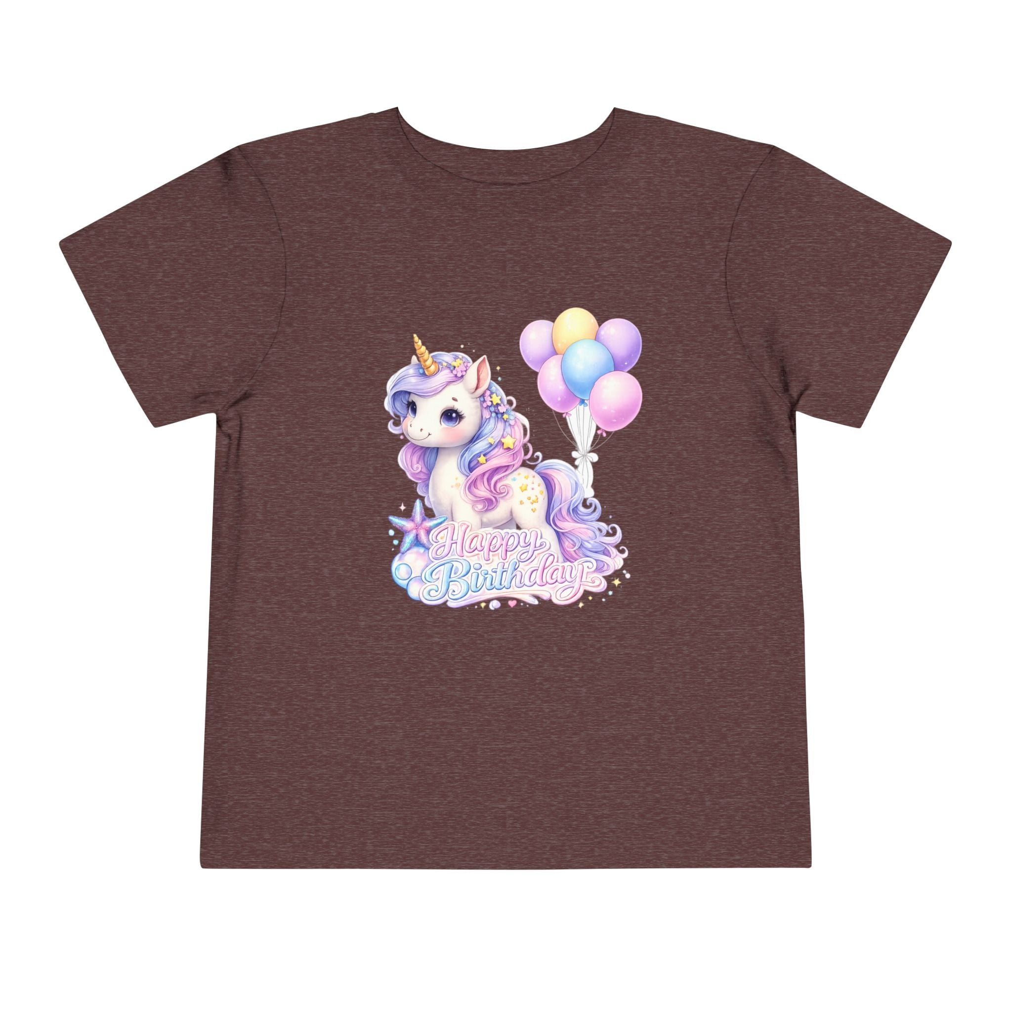 Toddler Tee — Pastel Unicorn "Happy Birthday" Shirt with Balloons