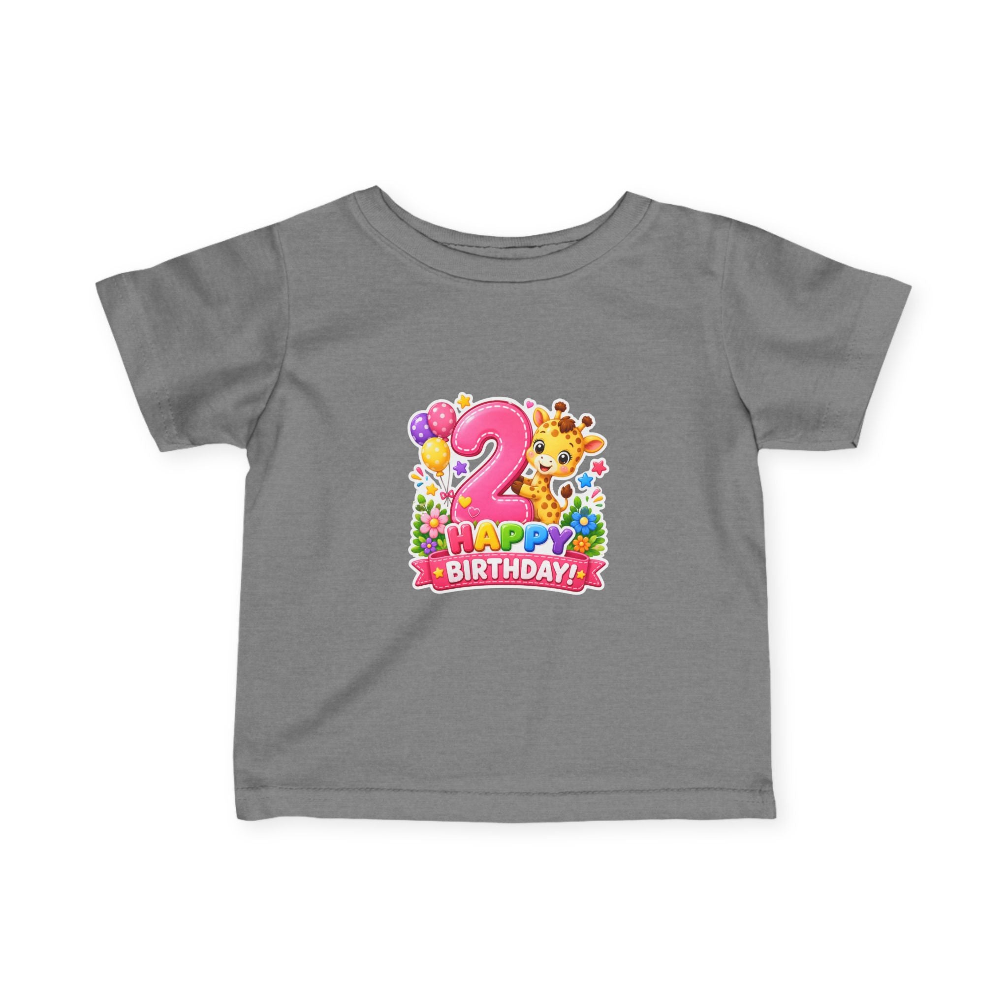 2nd Birthday Infant Tee - Cute Giraffe & Balloons Happy Birthday Shirt