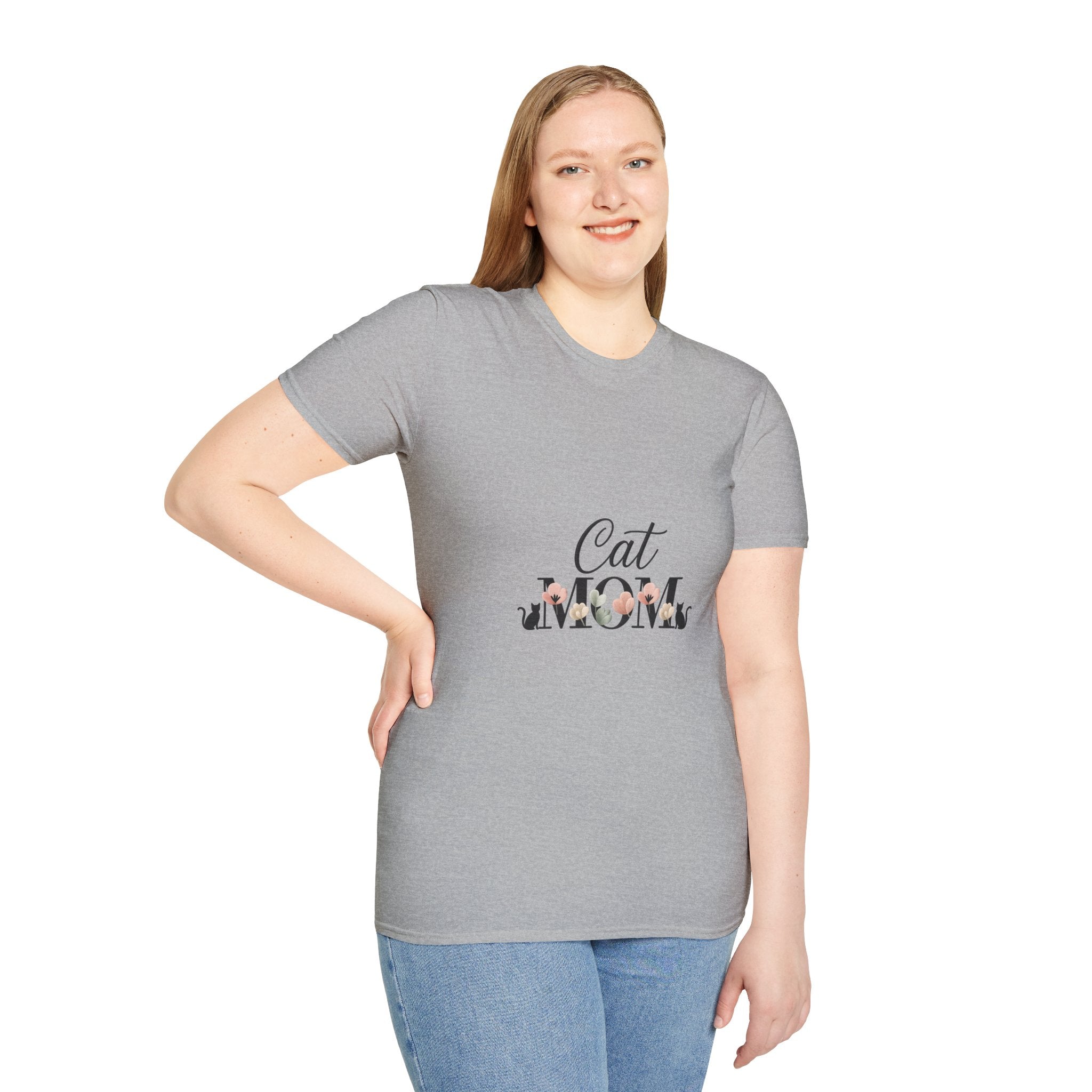 Cat Mom T-Shirt – Floral Script Cat Mom Tee, Cute Casual Gift for Cat Lovers