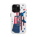 Patriotic USA Tough Phone Case — American Flag Soldier Silhouette.