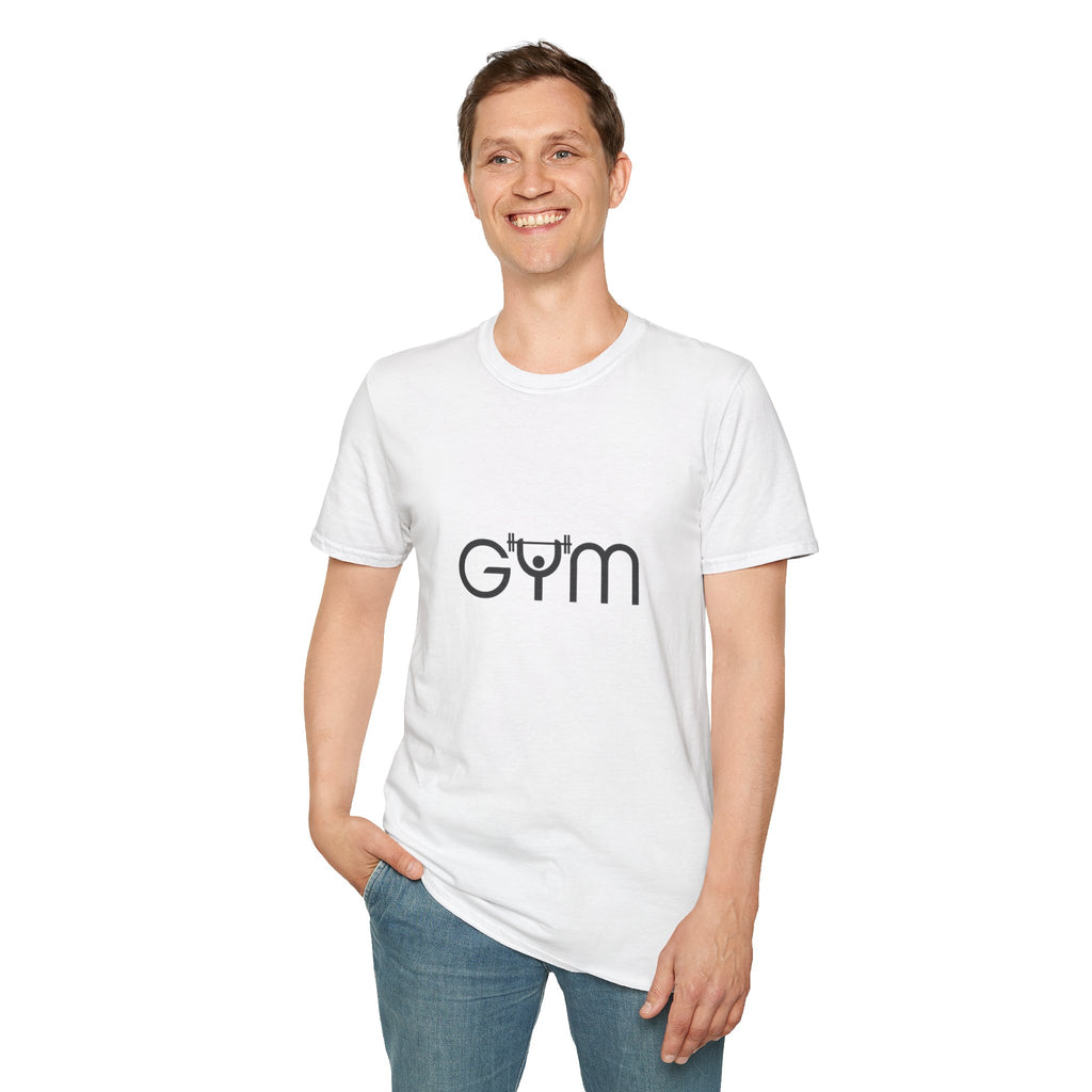 Gym Logo T‑Shirt — Minimal Fitness Tee with Barbell 'Gym' Design