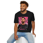 Soccer Star Graphic T‑Shirt — Retro Pink Icon Portrait.