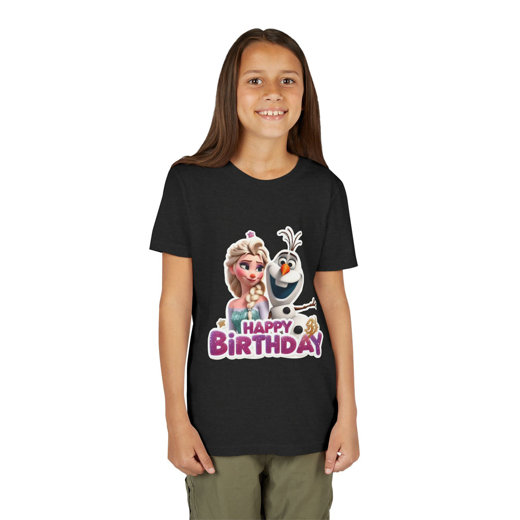 Kids' Birthday Tee - Cute Princess and Snowman "Happy Birthday" Graphic