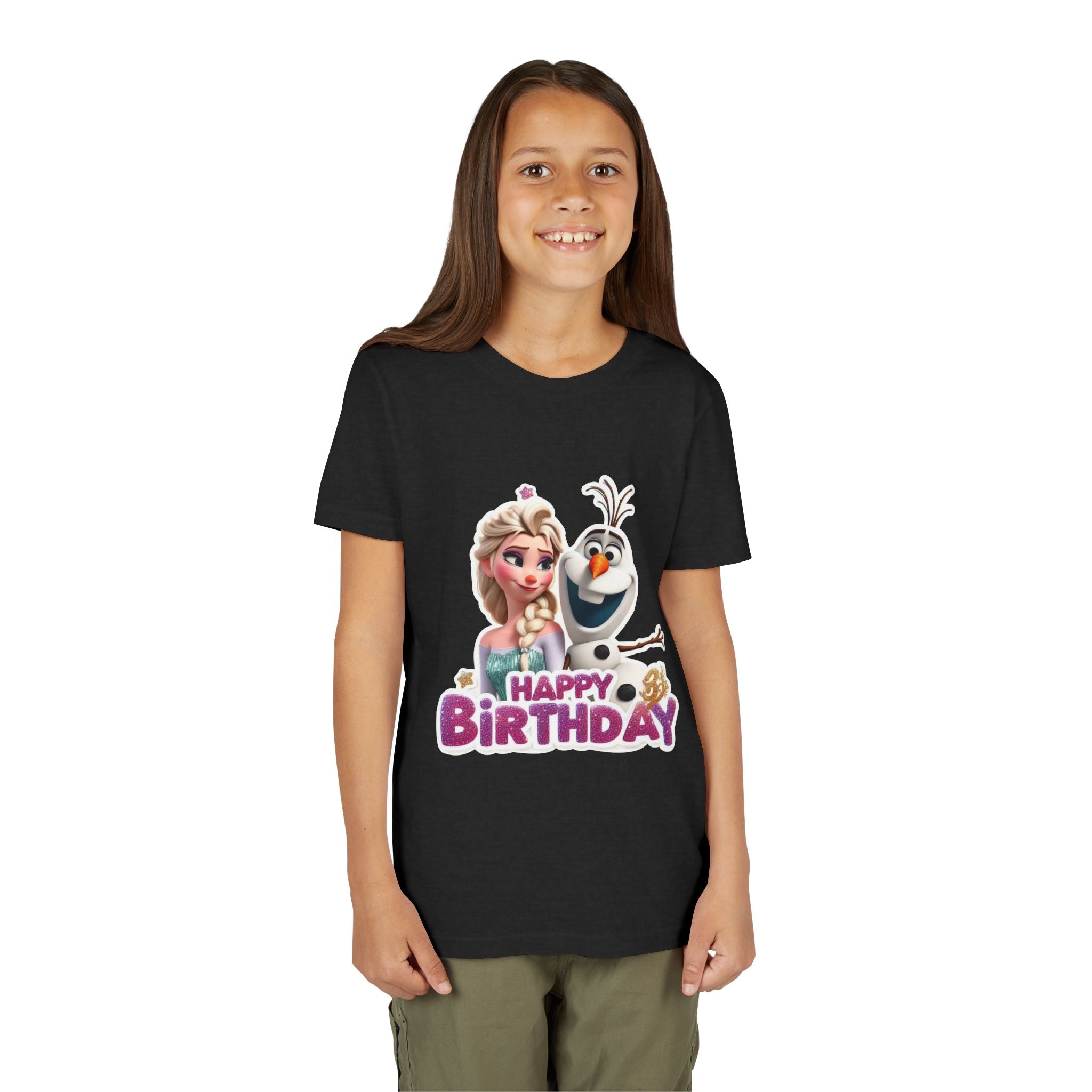 Kids' Birthday Tee - Cute Princess and Snowman "Happy Birthday" Graphic