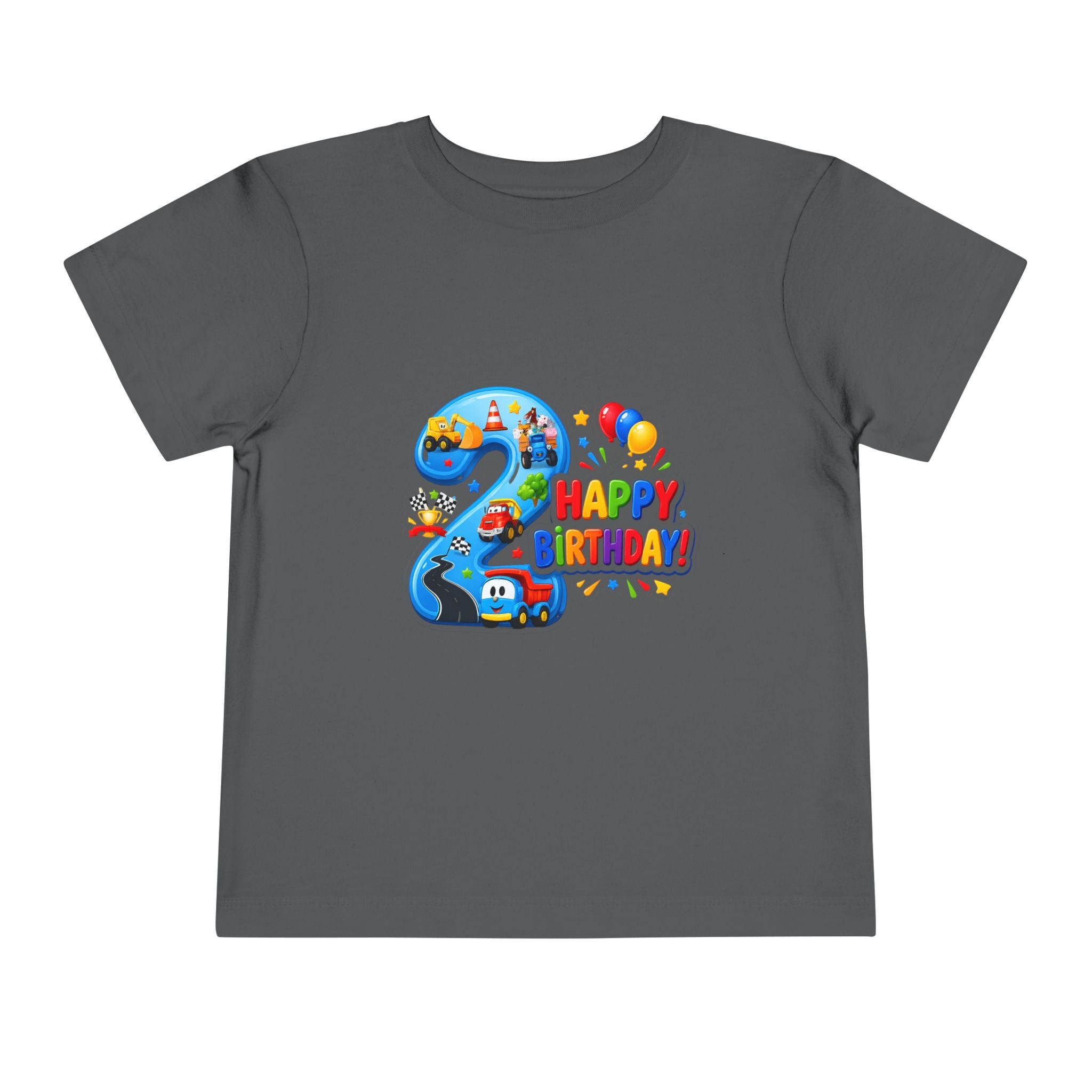 2nd Birthday Toddler Tee — Happy Birthday Number 2 with Cars & Balloons