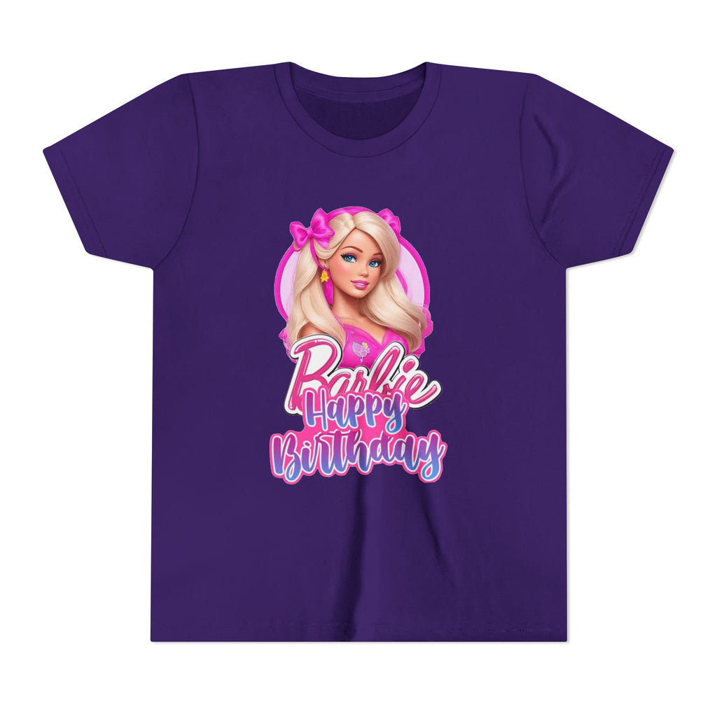Youth Tee — "Barbie Happy Birthday" Pink Birthday Graphic Shirt