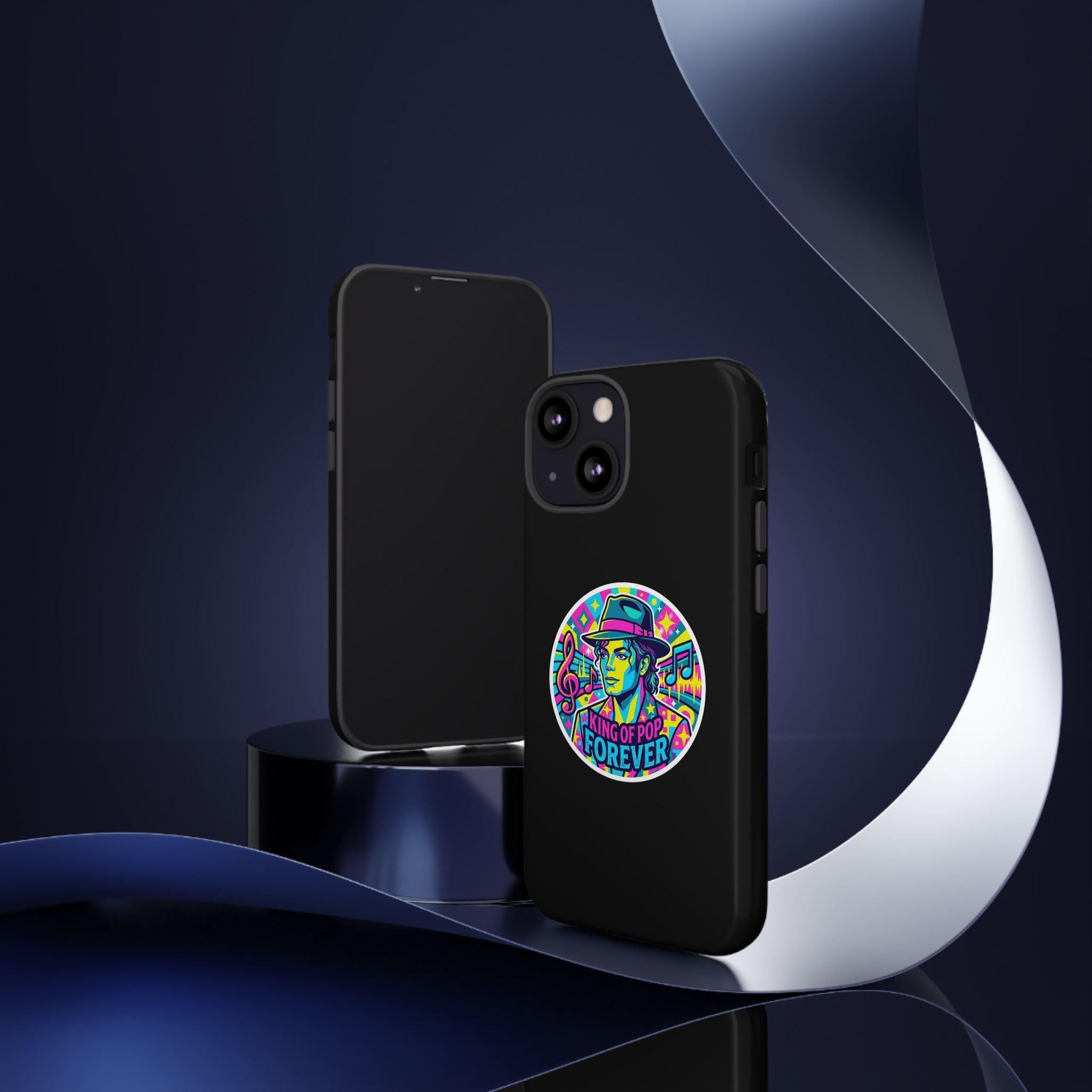 Matte Black iPhone Tough Cases 12 to 17 Pro Max  — "King of Pop Forever" Retro Pop Art Phone Case