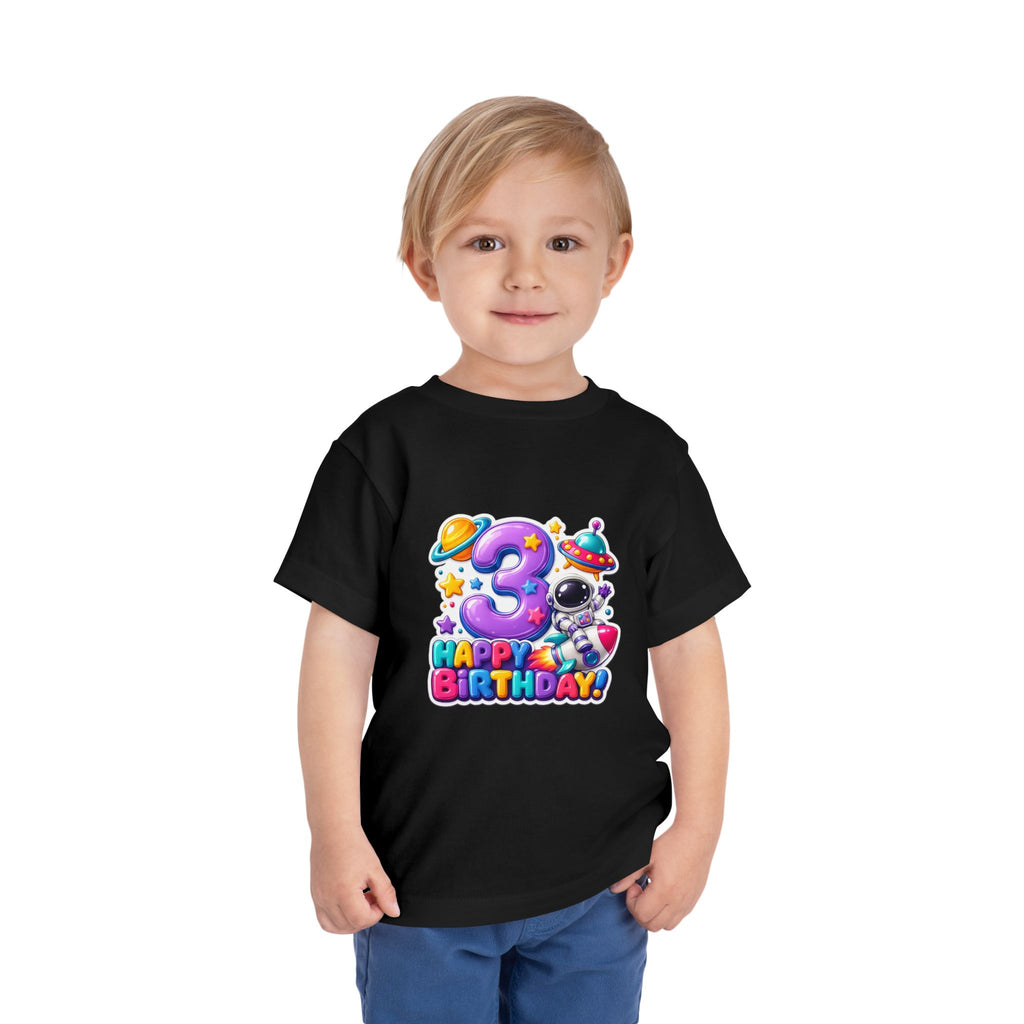 3rd Birthday Toddler Tee — Space Astronaut "Happy Birthday" Shirt