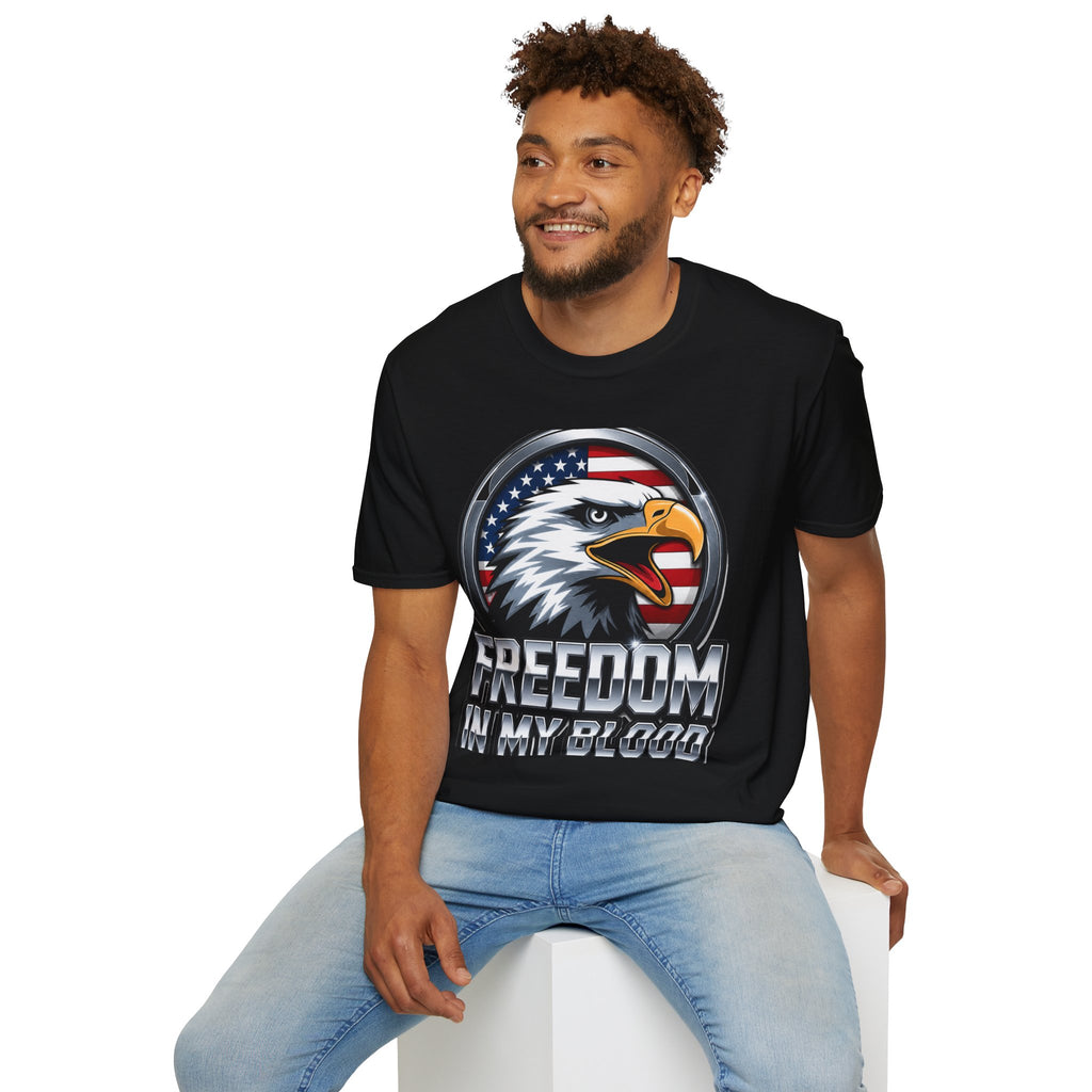 Patriotic Eagle T-Shirt — 'Freedom in My Blood' American Flag Tee design.
