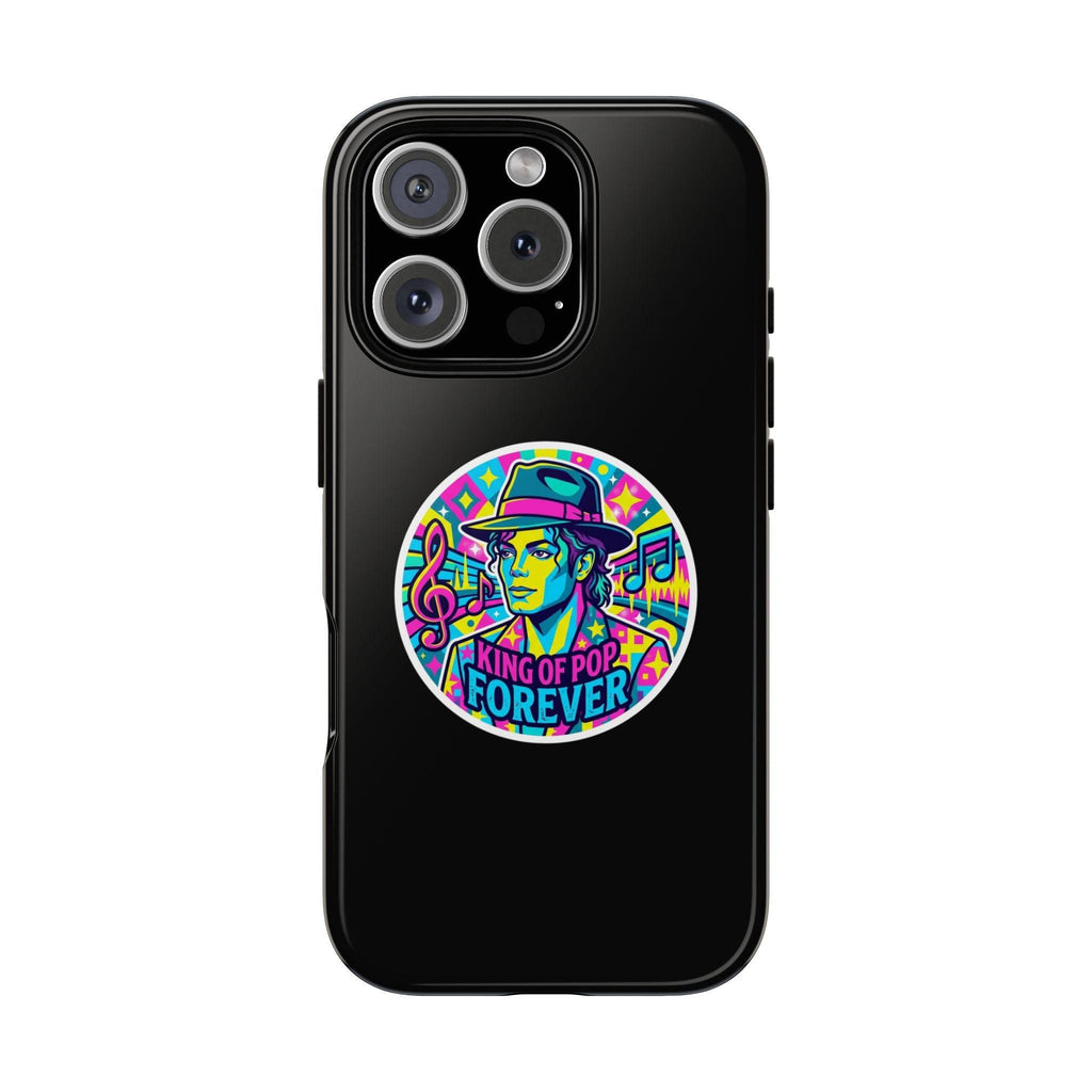 Matte Black iPhone Tough Cases 12 to 17 Pro Max  — "King of Pop Forever" Retro Pop Art Phone Case
