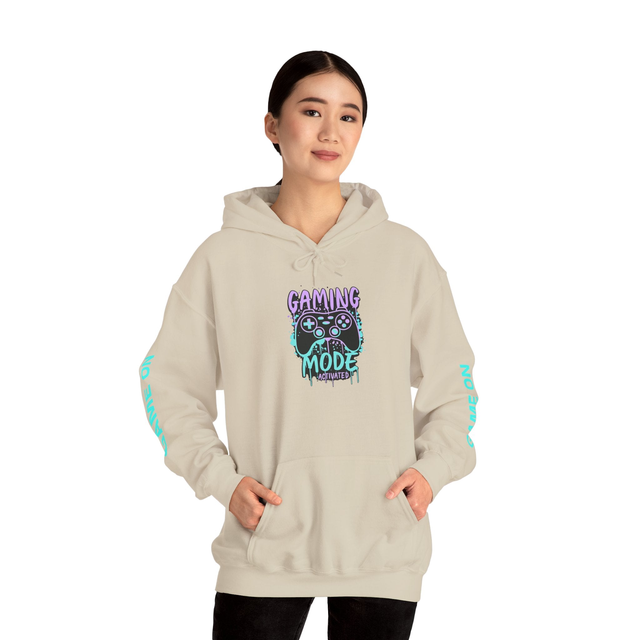Gaming Mode Hoodie — "Gaming Mode" Graphic Pullover with Sleeve "Game On" Text