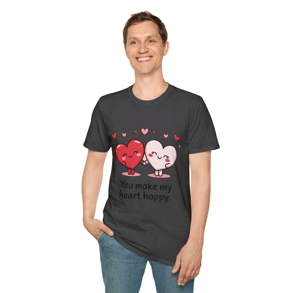 Cute Couples Heart T-Shirt — "You Make My Heart Happy" Valentine's Tee